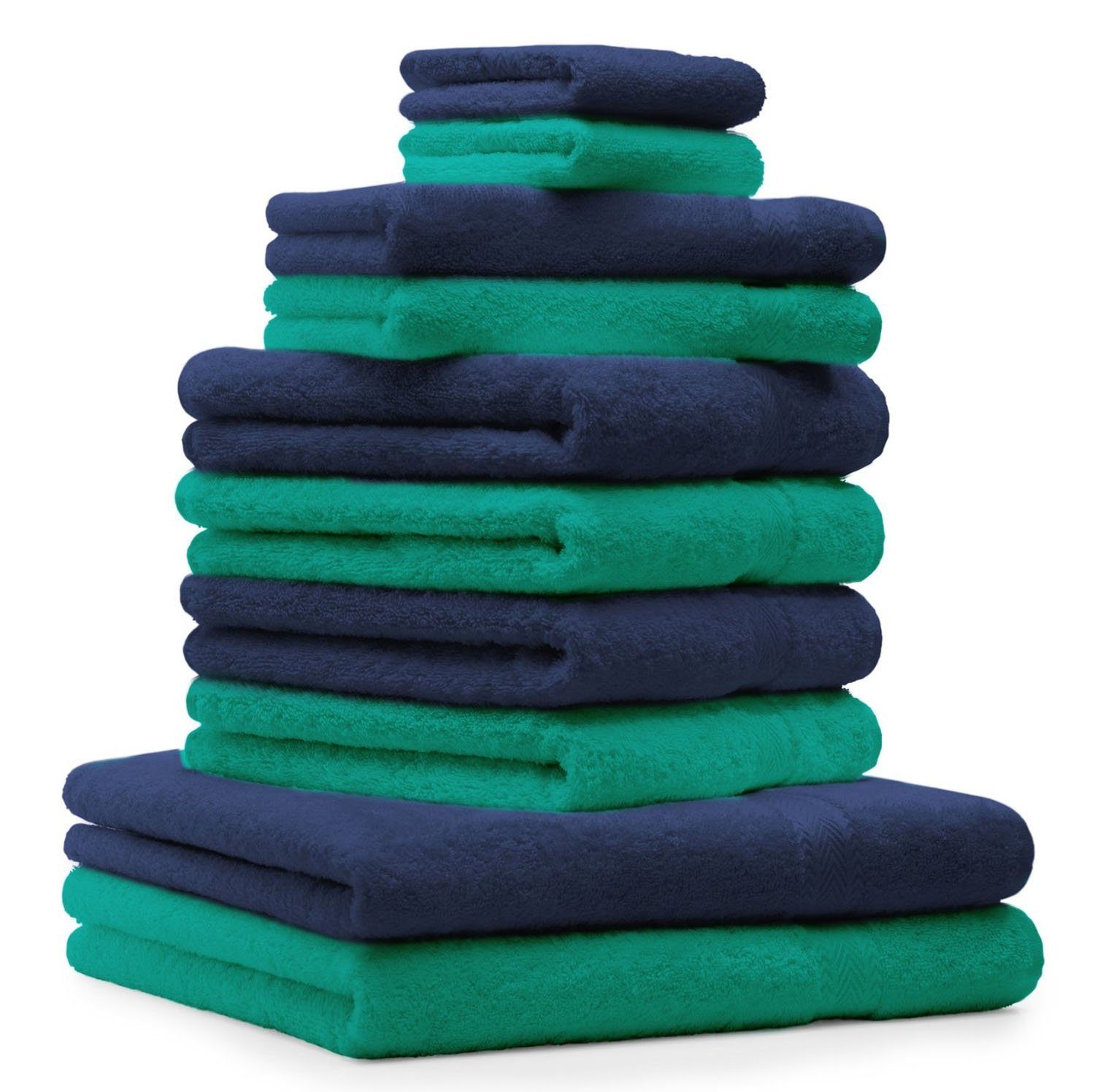 Betz Handtuch Set 10-TLG. Handtuch-Set Classic Farbe smaragdgrün und dunkelblau, 100% Baumwolle