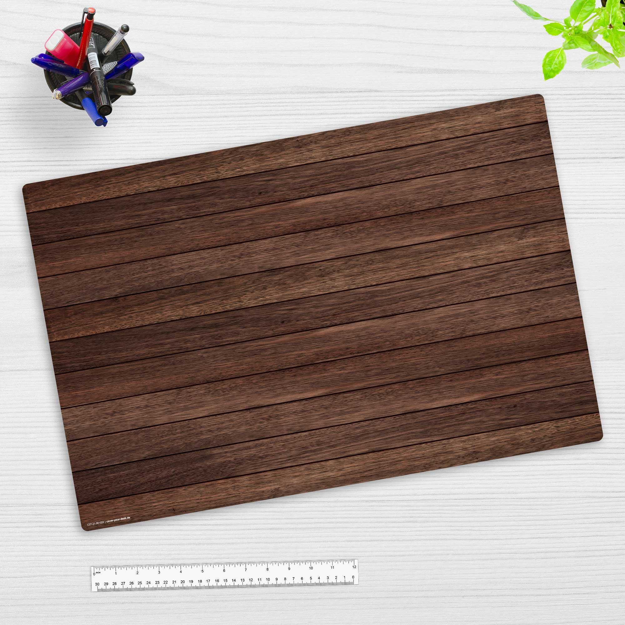 cover-your-desk.de Schreibtischunterlage abwaschbar – Braune Holzbretter – aus premium Vinyl – Made in Germany, (1 tlg)