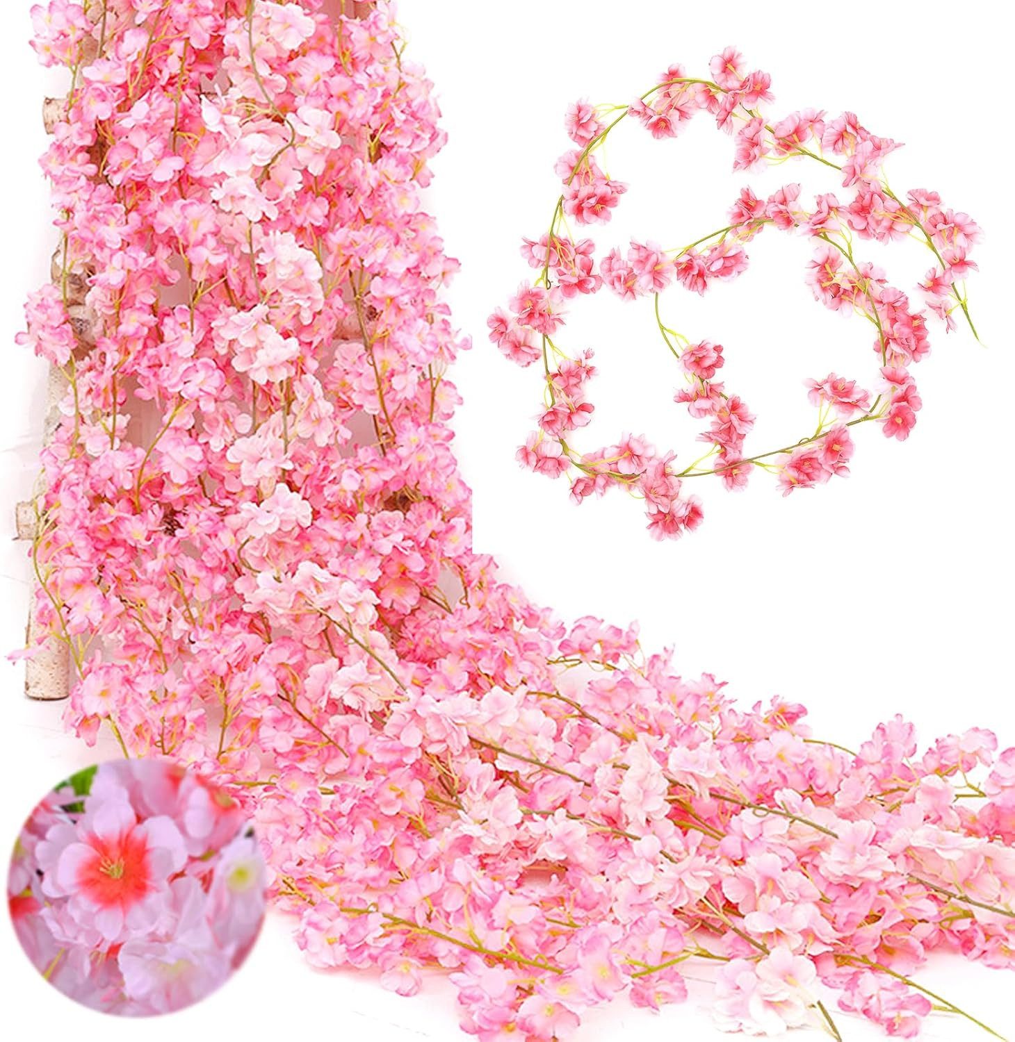 Kunstranke Künstliche Blumne Kirschblüten Girlande 180cm Blumengirlande Blumen Hangend Vine Seidenblumen Girlande Deko, Diwzbyn, für Garten Hochzeit Party Wanddekoration