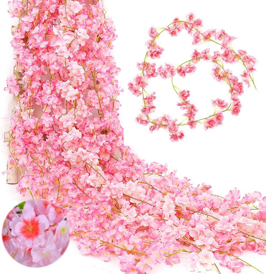 Kunstranke Künstliche Blumne Kirschblüten Girlande 180cm Blumengirlande Blumen Hangend Vine Seidenblumen Girlande Deko, Diwzbyn, für Garten Hochzeit