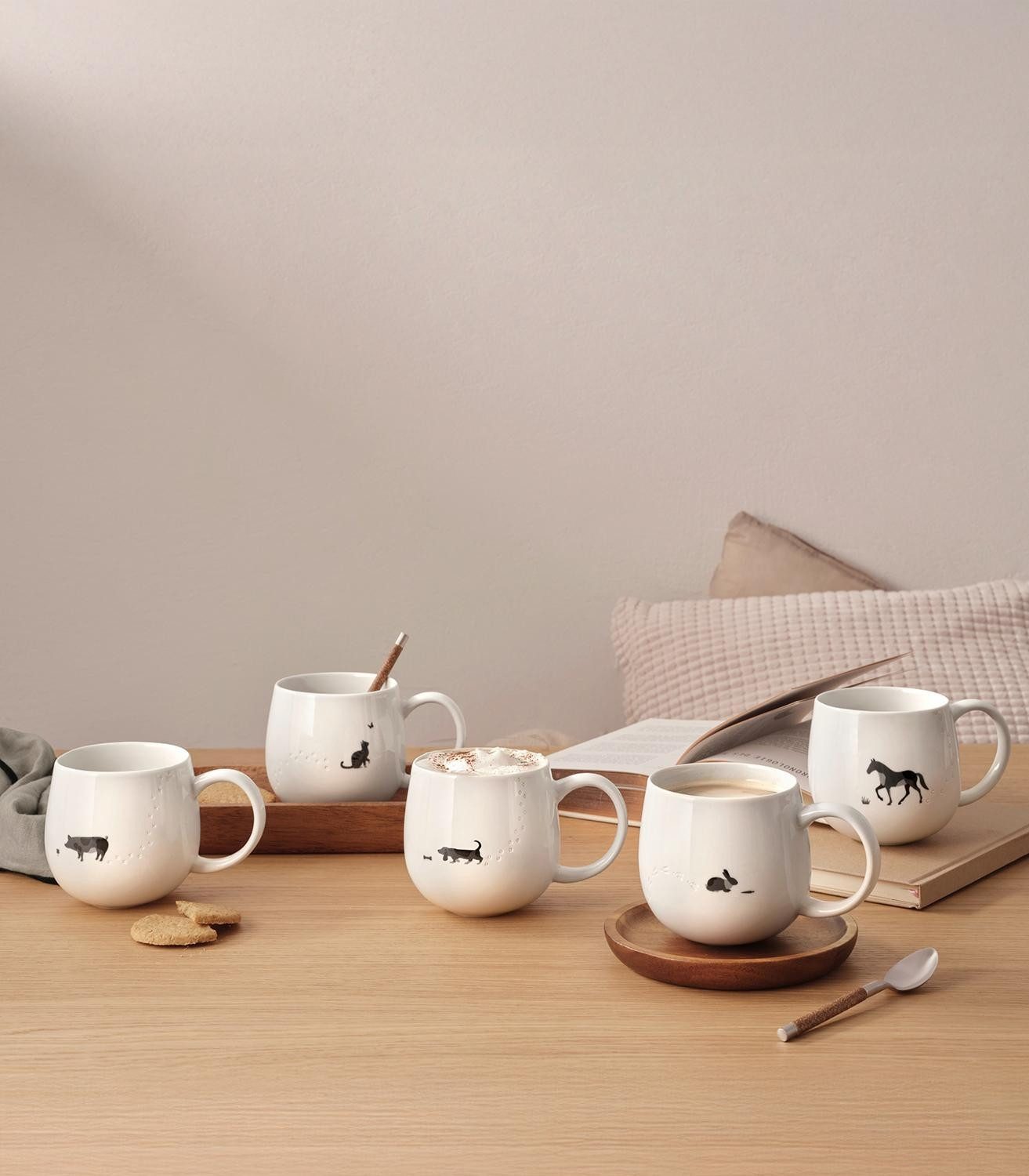 ASA SELECTION Tasse Kaffeetasse MAGU, 400 ml, Weiß, Schwarz, 1-tlg., New Bone China, ergonomischer Griff