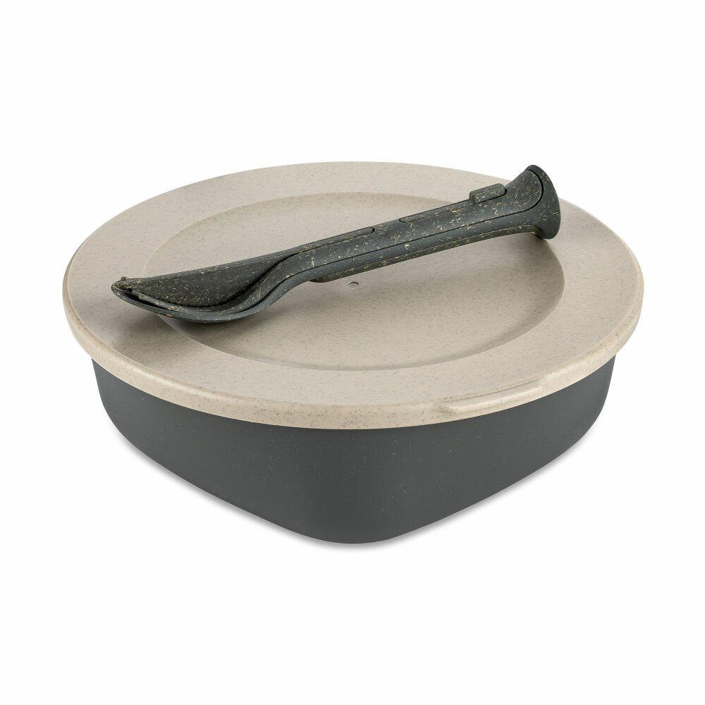 KOZIOL Frischhaltedose Set Connect Box Ready Nature Ash Grey, 1.3 L, Kunststoff-Holz-Mix, (Set), mit Besteck-Set Klikk Pocket