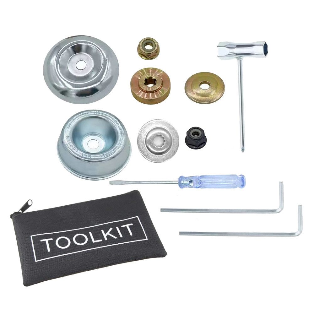 Trade-Shop Zubehör-Set 11in1 Befestigung Adapter für Stihl Unkrautbürste Freischneider, Unkrautbürste, (11-tlg), Druckscheibe, Laufteller, Bundmutter etc. inkl. Aufbewahrungsbeutel