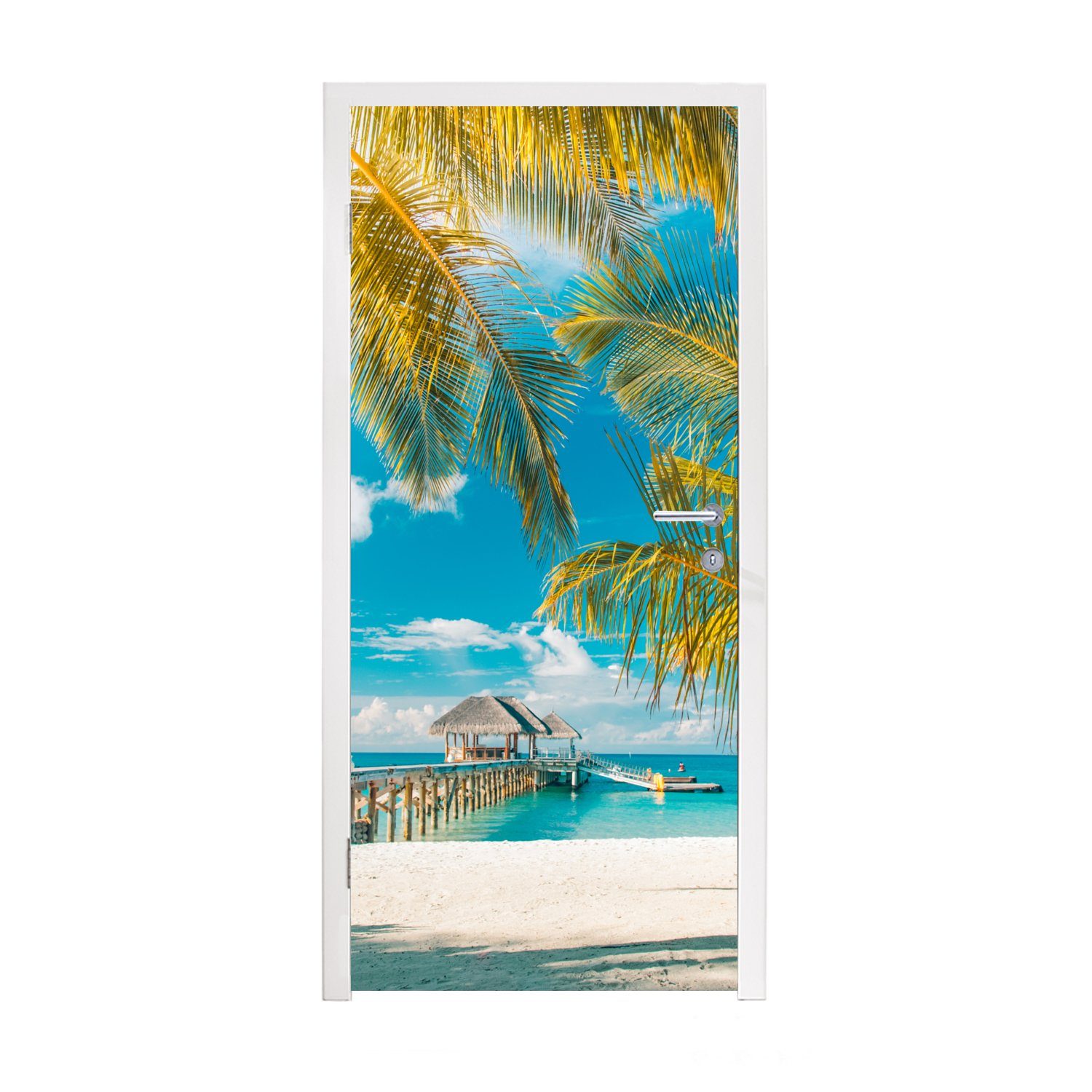 MuchoWow Türtapete Strand - Palme - Meer, Matt, bedruckt, (1 St), Fototapete für Tür, Türaufkleber, 75x205 cm