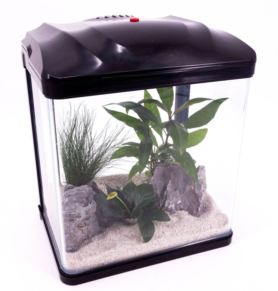 Aquaone Aquarium AquaOne Aquarium Komplettset LED mit Pumpe HR-230 schwarz I Kleines Nanoaquarium 7 Liter I Mini Nano Becken Set für Fische und Garnelen