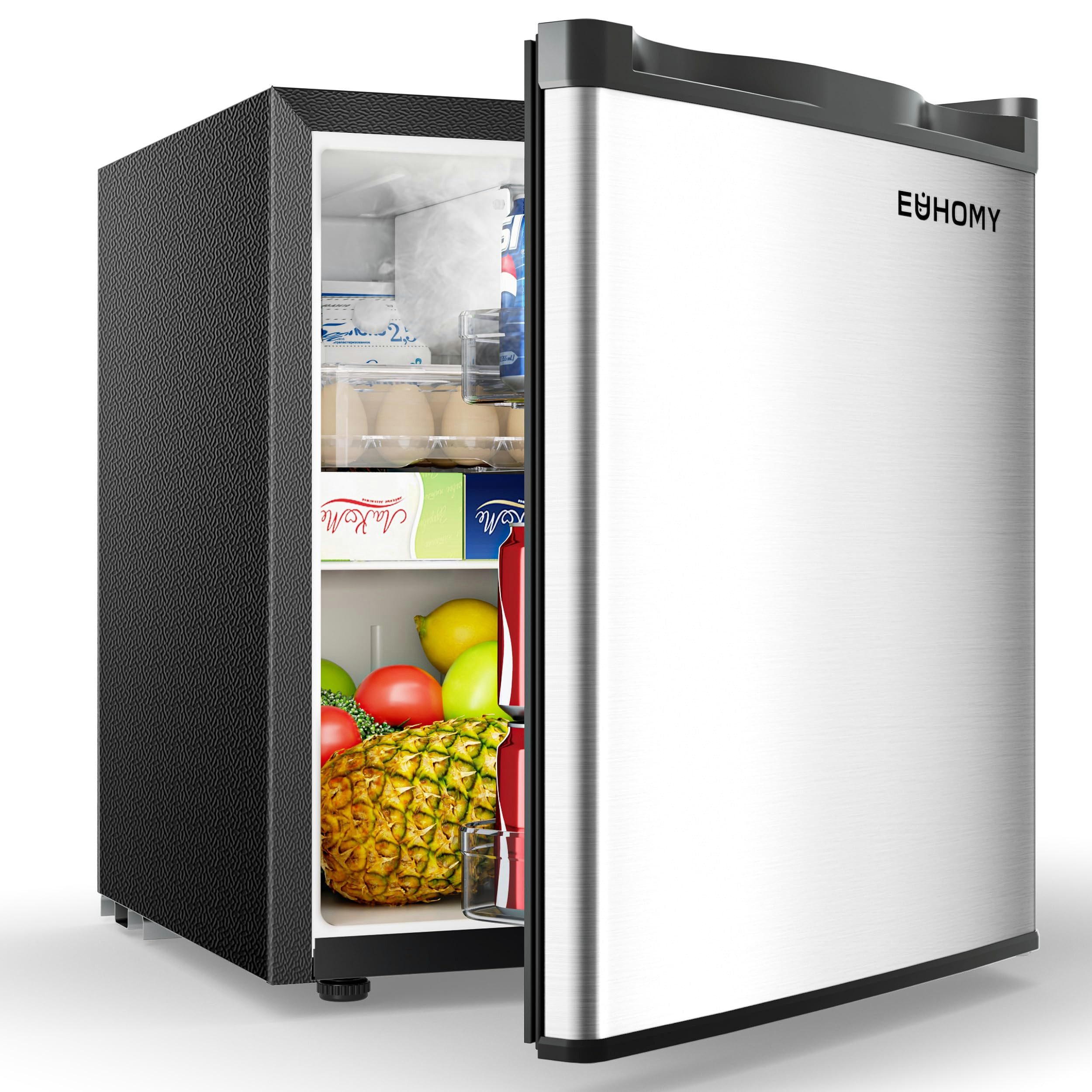 EUHOMY Kühlschrank 46L Mini-Kühlschrank mit Gefrierfach,reversibler Einzeltür Minikühlschrank, 45.8 cm hoch, 44.5 cm breit, 7-stufigem Thermostat Kühlfach, 39 dB, für Schlafzimmer/Büro