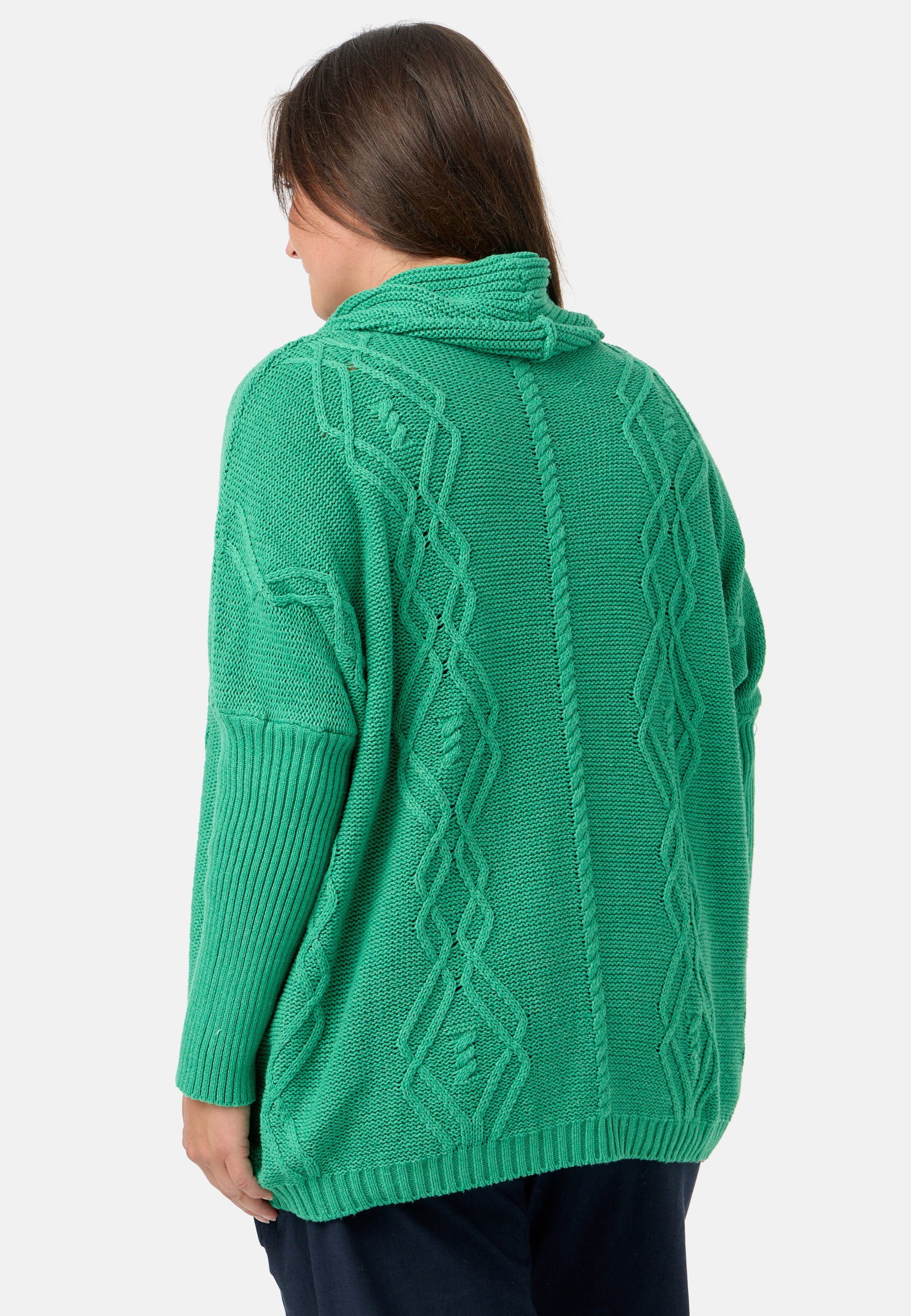 Kekoo Strickpullover Strick 100% 'Pure' Baumwolle aus mit Schalkragen Poncho-Shirt Smaragd