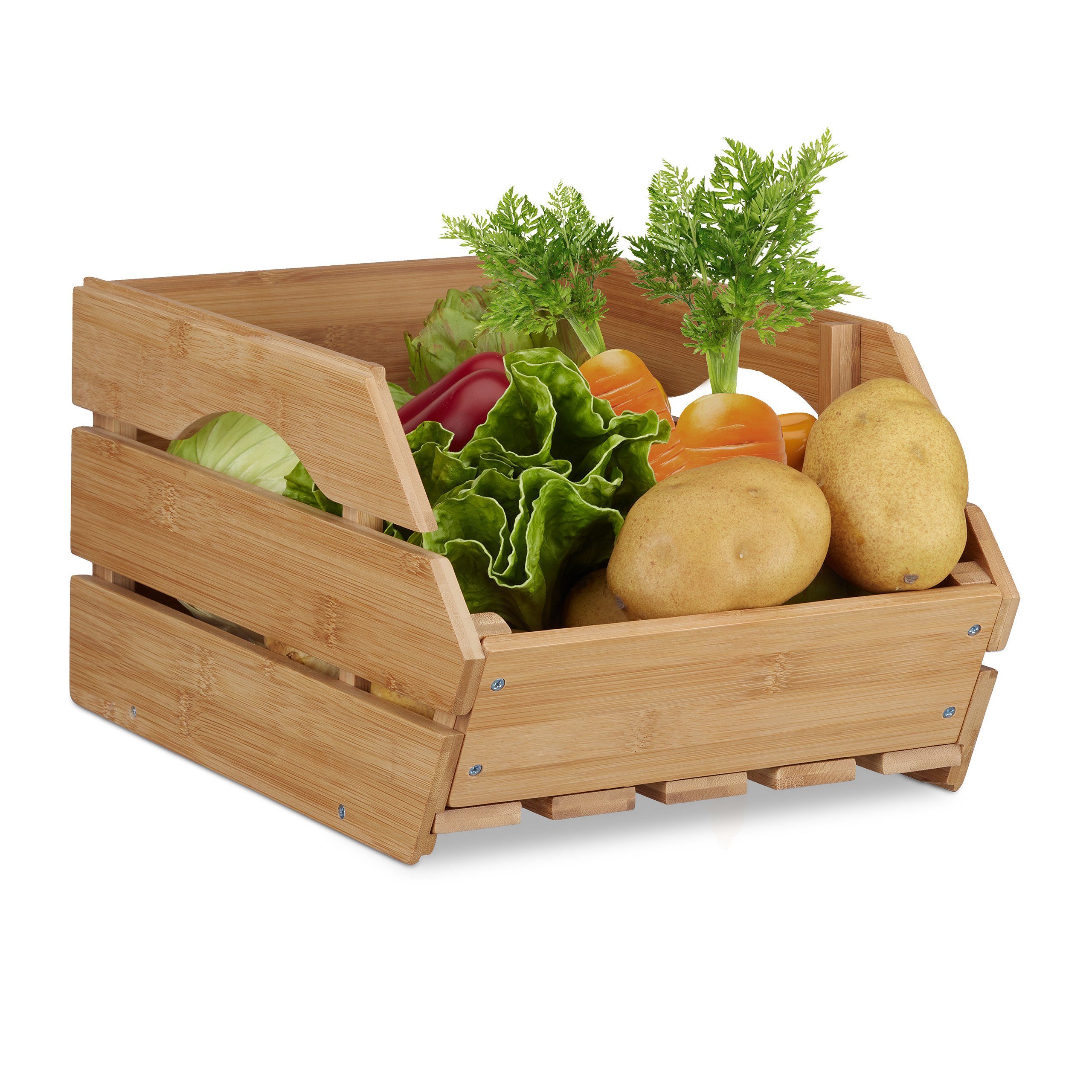 relaxdays Stapelbox Universal Stapelkiste aus Bambus