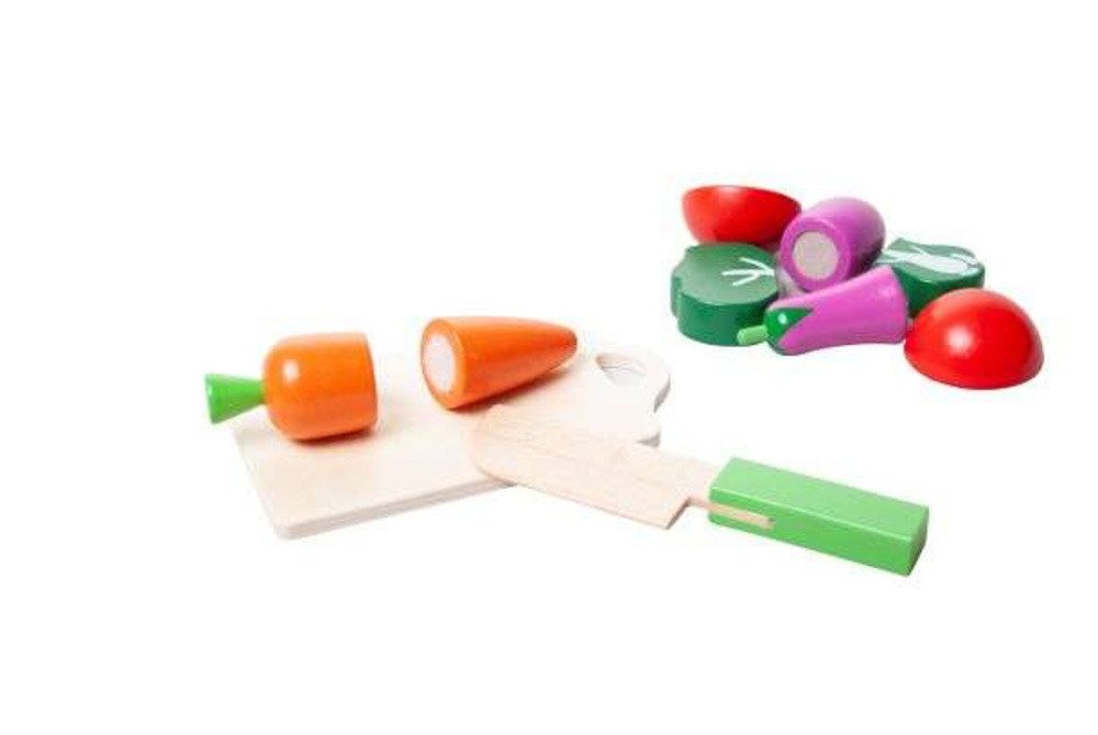 KRUZZEL Lernspielzeug Holzspielzeug Gemüseeimer (Spar-Set, 1-St., fördert Motorik), Inklusive Obst, Gemüse, Fisch, Messer, Schneidebrett – Bild 4 von 5