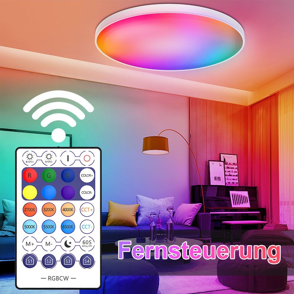 Merry 2024 LED Deckenleuchte Alexa Deckenlampe LED Deckenleuchte,WiFi, Bluetooth,mit Smart Home IFTTT Farbwechsel,30W Dimmbare, WiFi Google