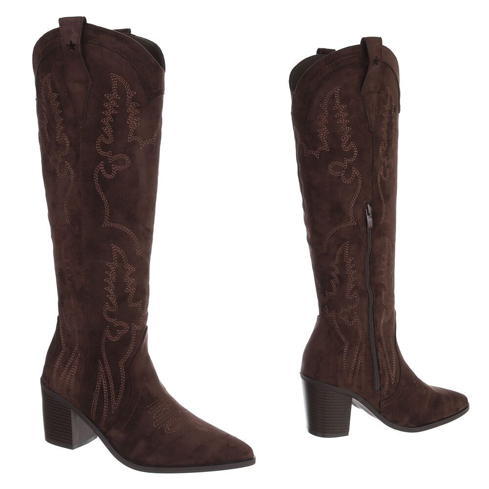 Ital-Design Damen Westernstiefel mit Blockabsatz und Stickerei Westernstiefel (92157766) Blockabsatz Stiefel in Braun – Bild 4 von 5