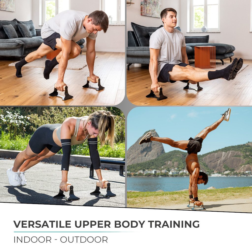 Pullup & Dip Liegestützgriffe PULLUP & DIP Liegestützgriffe mit ergonomischem Holz Griff, Maximale Belastung: 200 kg