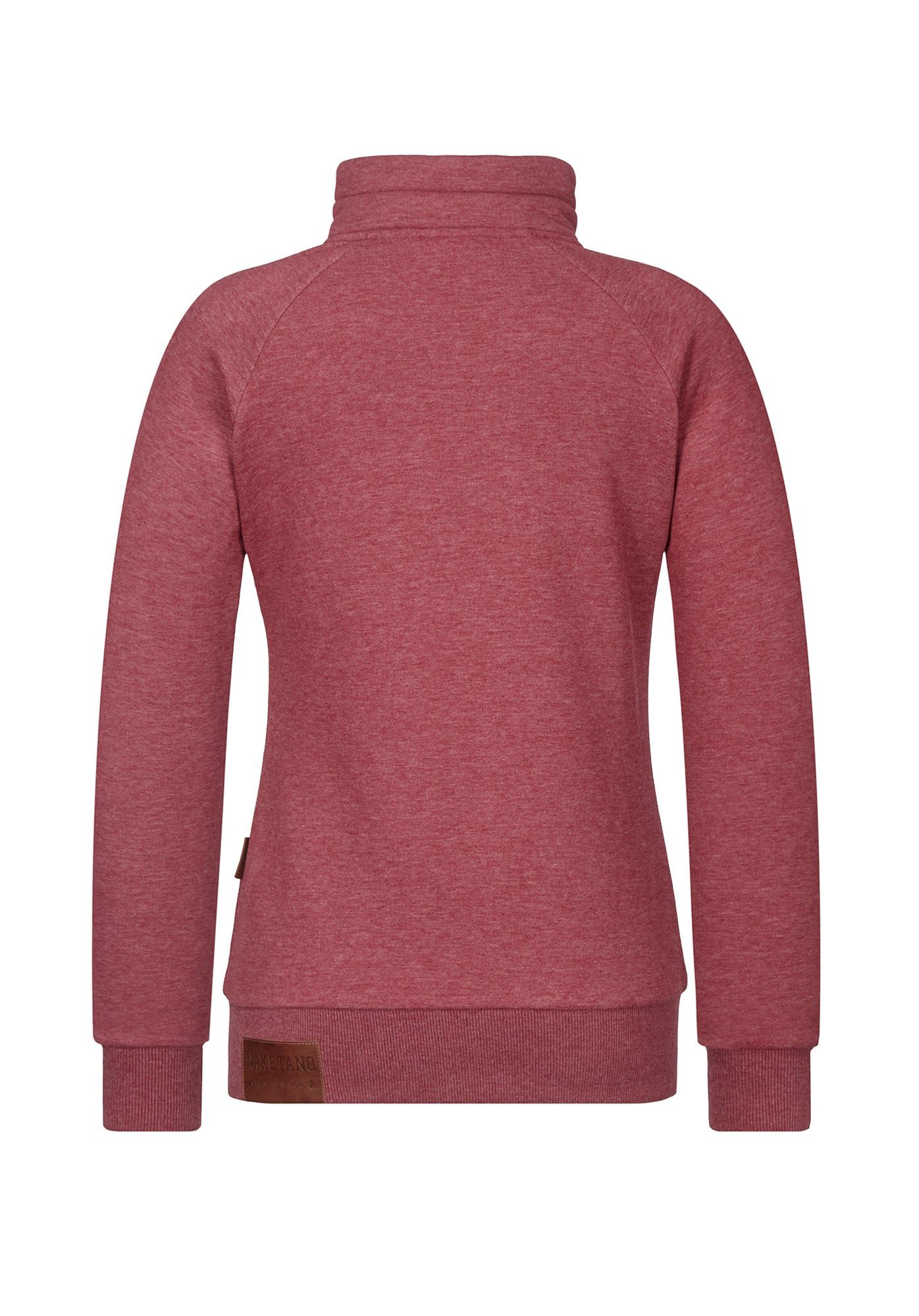 naketano Sweatjacke Damen hoher Stehkragen, Reißverschluss, weiche Sweatware, Rippbündchen seitliche Taschen, Kordelzug, Logo-Patch, casual, Streetwear, meliert – Bild 2 von 5