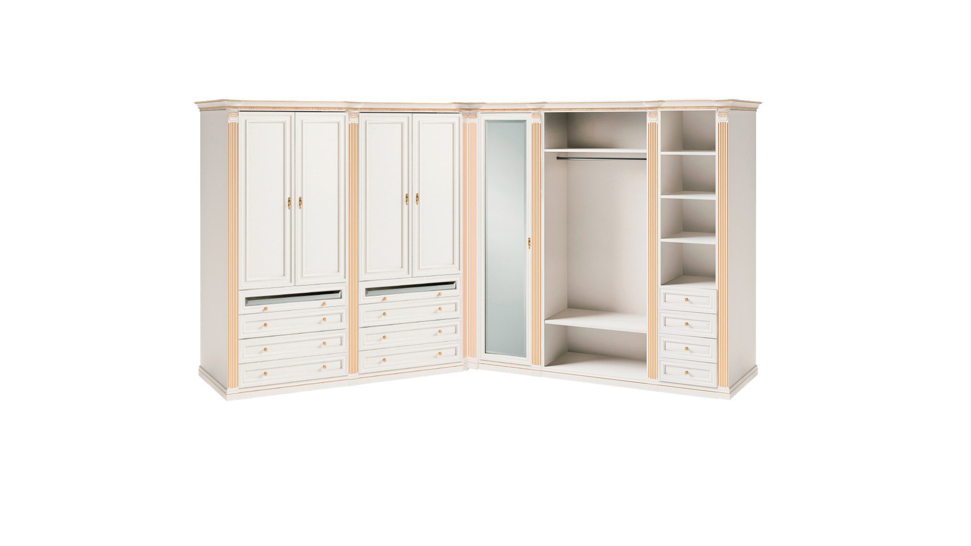 JVmoebel Eckschrank Weißer Eckkleiderschrank mit Glasfront und viel Stauraum (Eckschrank L- Form) Made in Europa