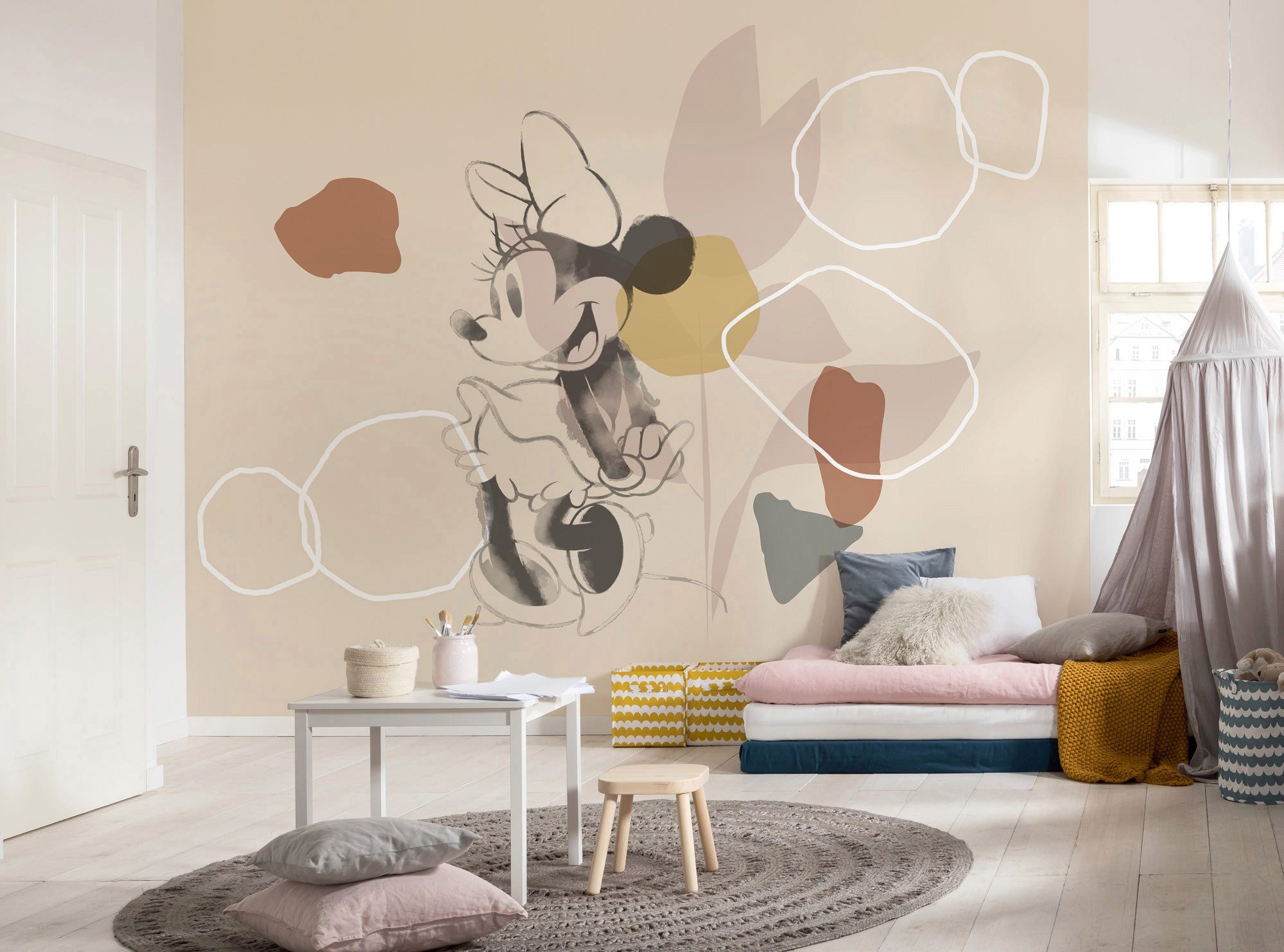 Komar Vliestapete Digitaldruck Vlies - Minnie Soft Shapes - Größe 350 x 280 cm, glatt, bedruckt, Kinderzimmer