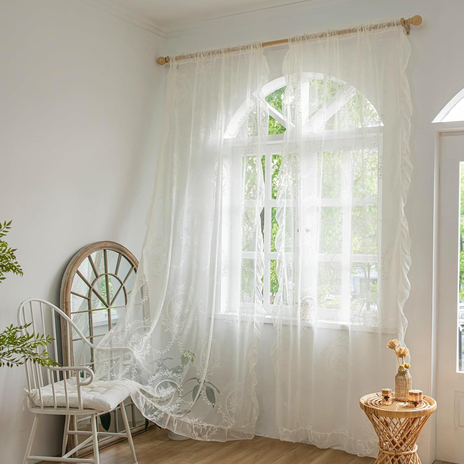 RWEUOQ Vorhang Spitzenvorhänge, Fensterbehandlungen, Boho-Vorhänge, (2 günstig online kaufen