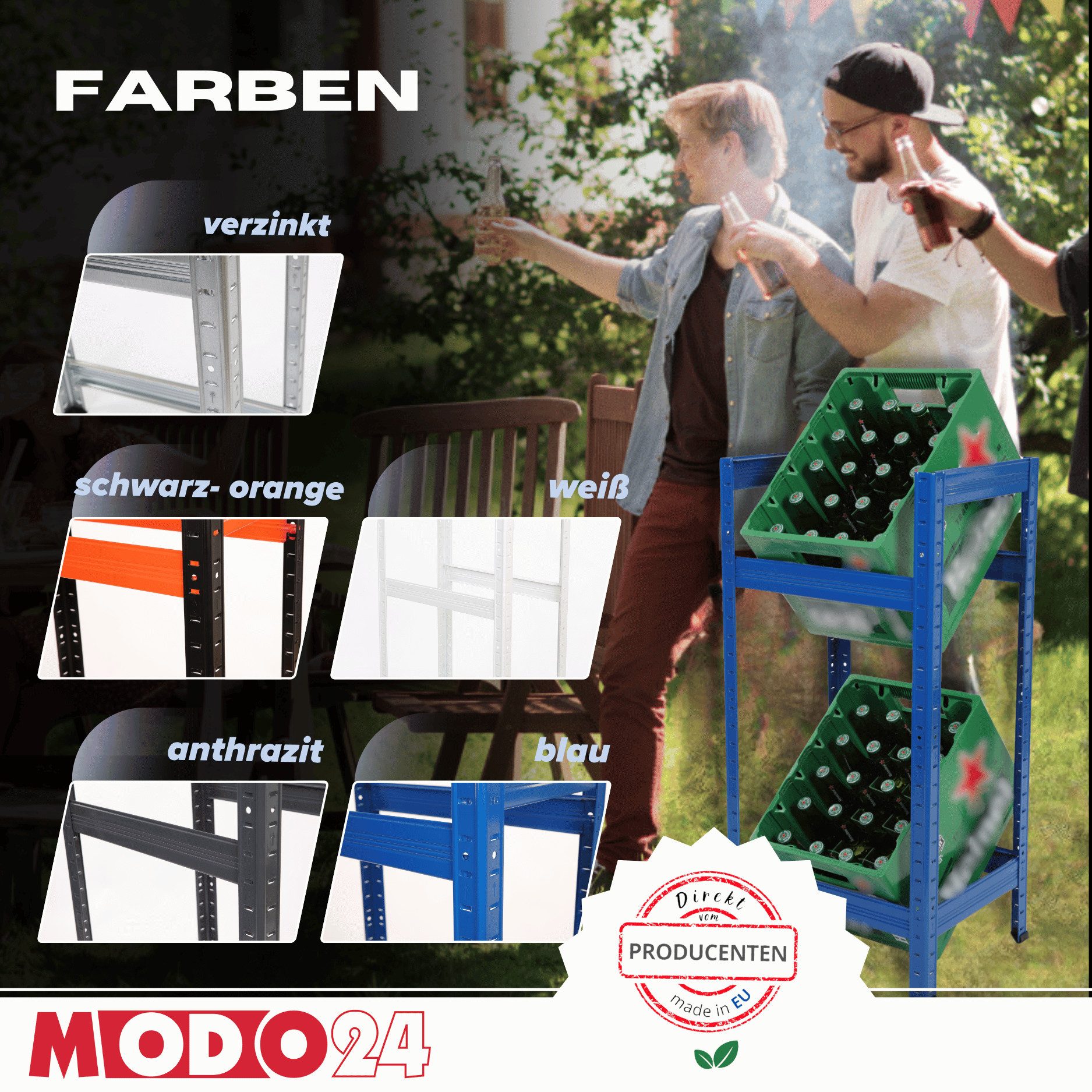 Modo24 Kastenständer Helios Kistenregal Metall, Kellerregal für 2-3 Kisten, Lagerregal, Getränkeregal Stabil Kistenständer Freistehend, Kistenhalter, 5 Farben – Bild 4 von 5