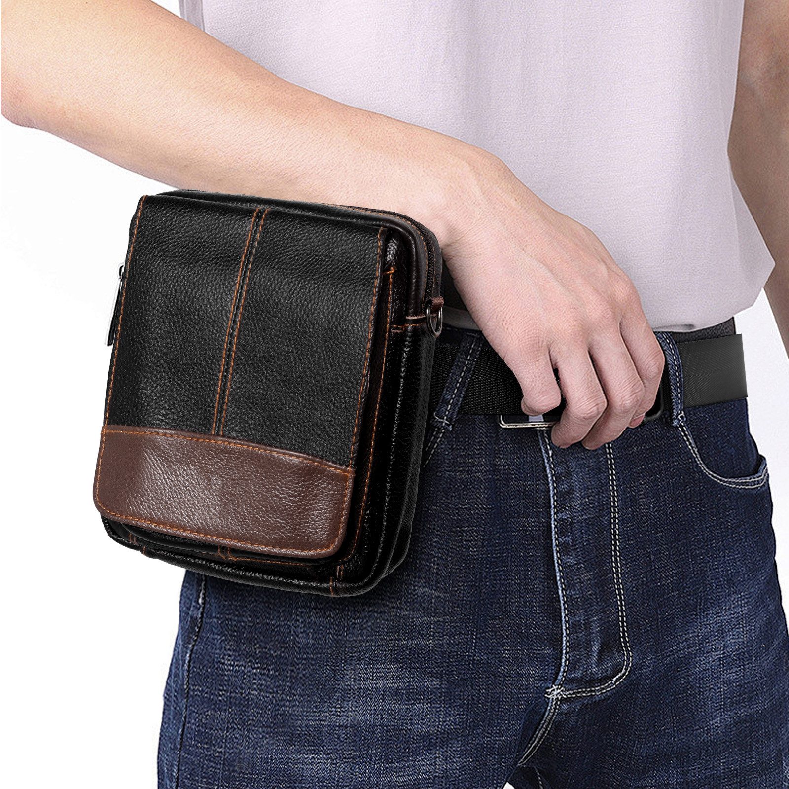 TAN.TOMI Umhängetasche Leder Umhängetasche Herren Echtleder Schultertasche Männer Messenger, Business Herrentasche Klein Arbeitstasche