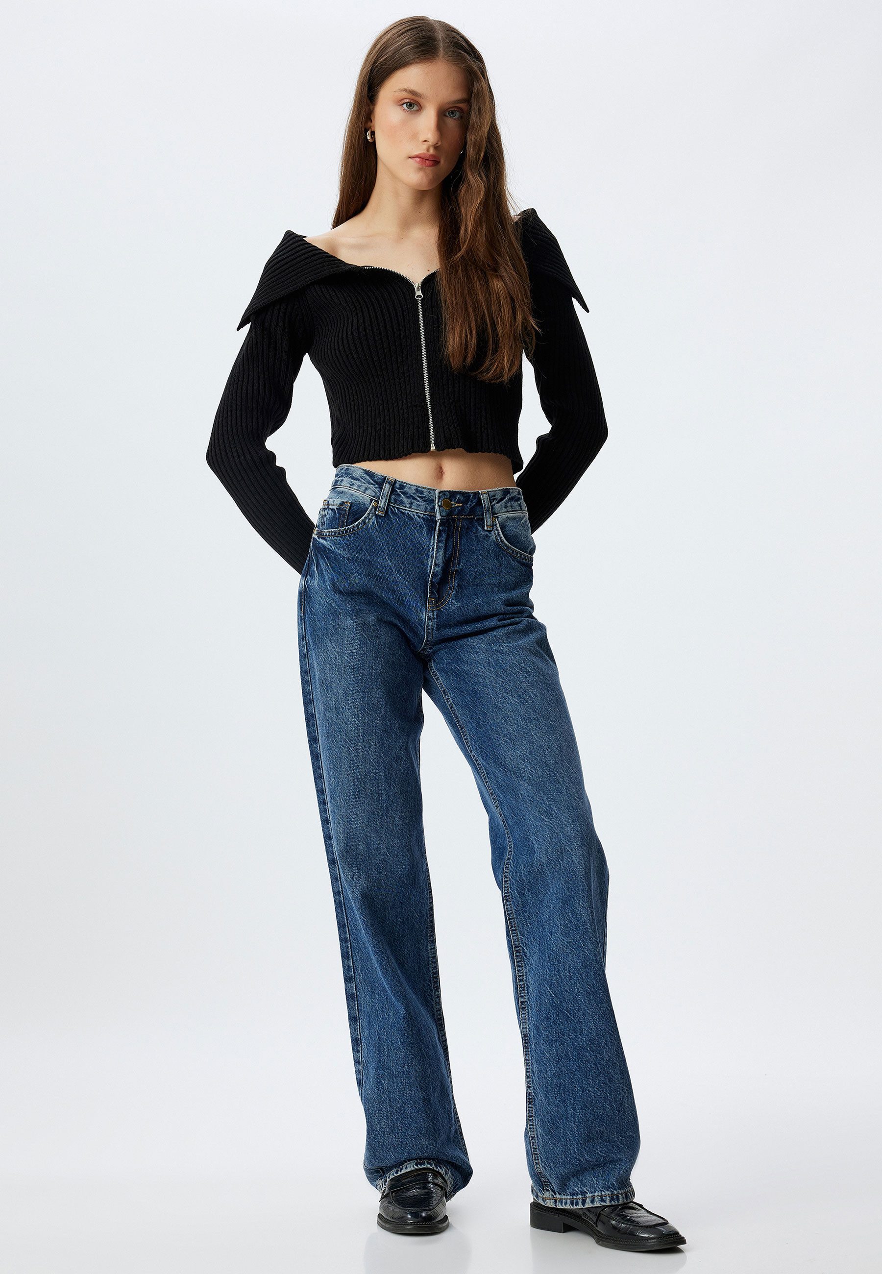 Koton Strickpullover Schulterfrei Mit Reißverschlussdetail günstig online kaufen