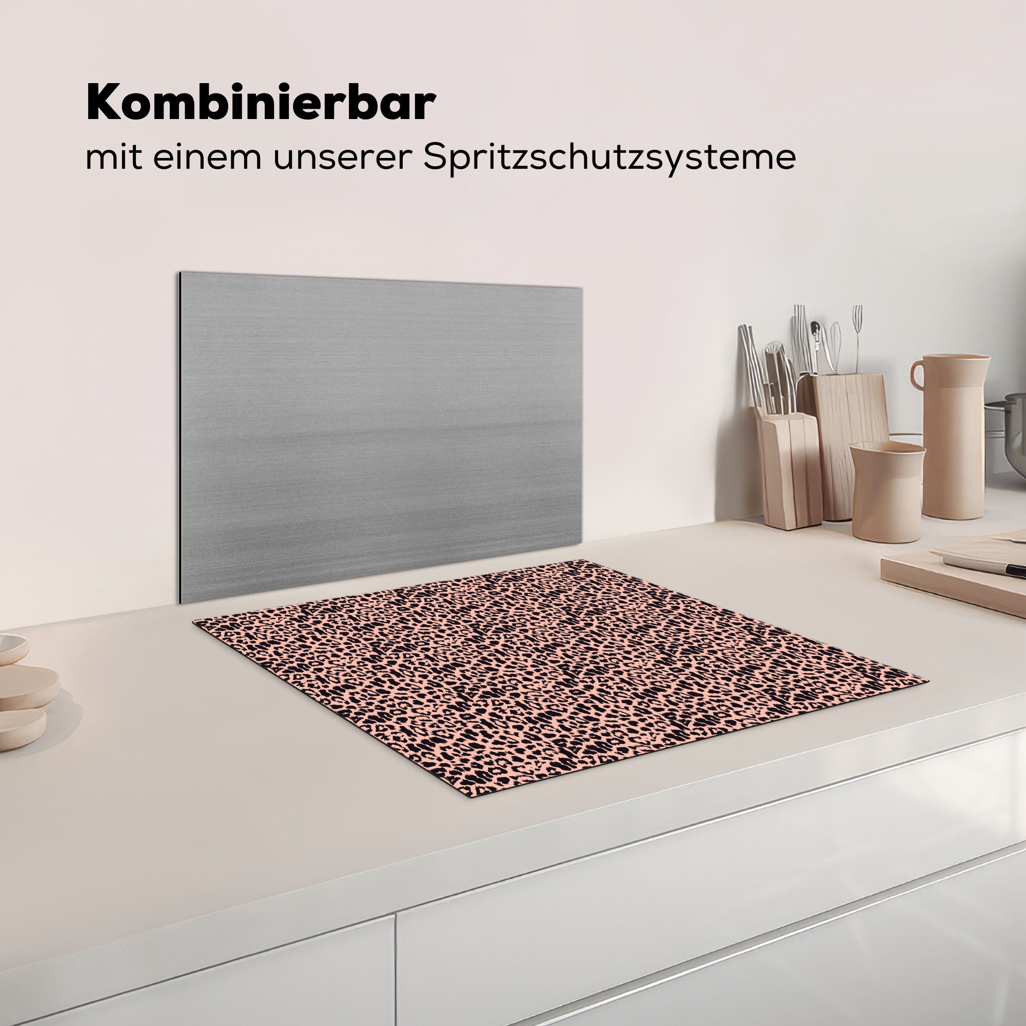 - MuchoWow Rosa cm, Induktionsschutz, Tiere, tlg), Ceranfeldabdeckung (1 Induktionskochfeld, 59x51 Vinyl, Herdblende-/Abdeckplatte - Leopardenmuster