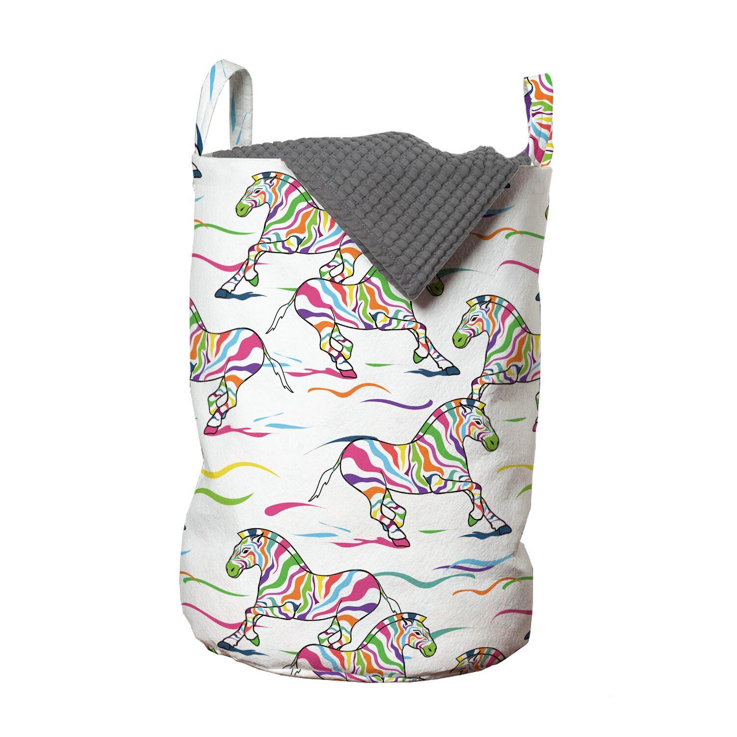 Abakuhaus Wäschesäckchen Wäschekorb mit Griffen Kordelzugverschluss für Waschsalons, Zebra Laufen Bunte Tiere | Wäschesäcke