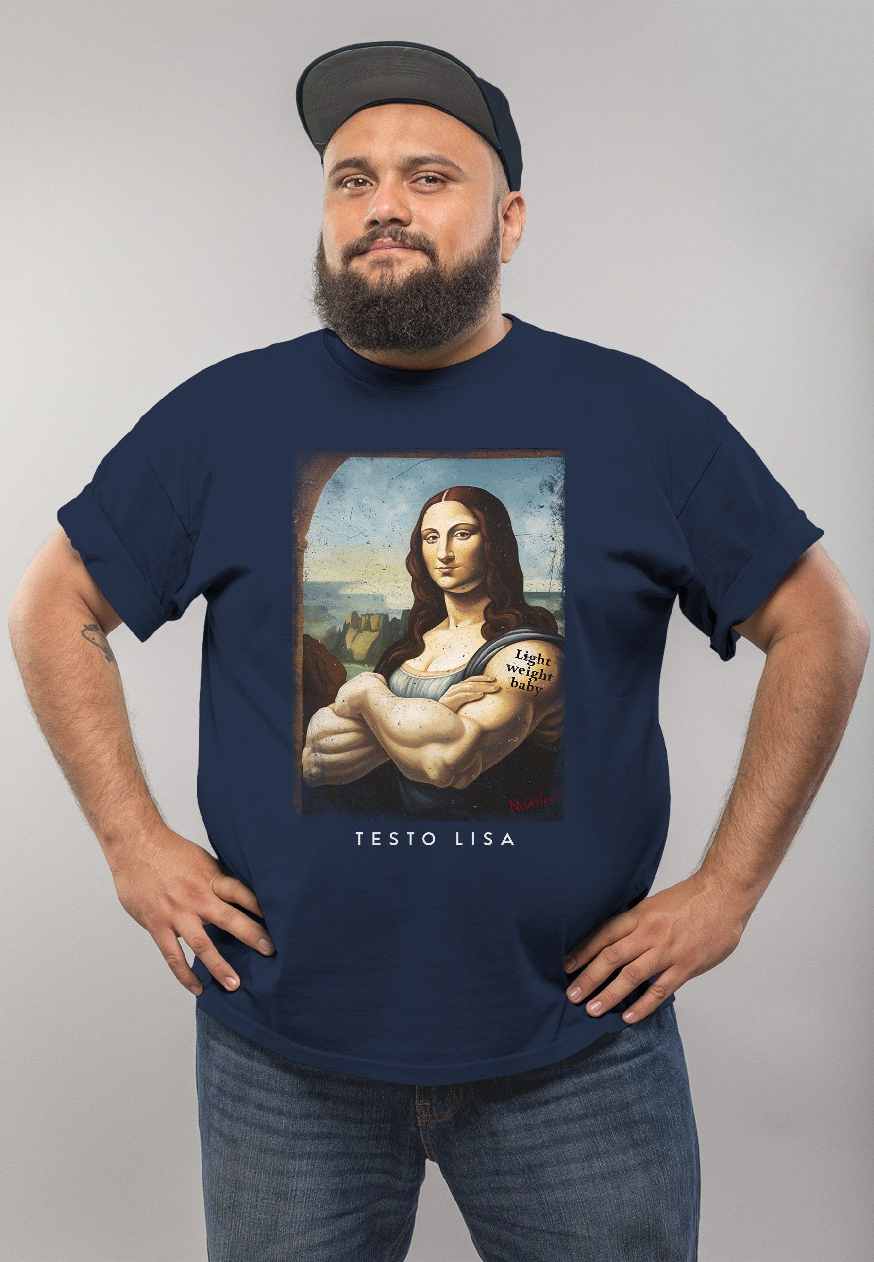 Kapuzen-Pullover MoonWorks Meme mit navy Lisa Mona Lisa Aufdruck T-Shirt Testo Parodie Herren Print Print Print-Shirt