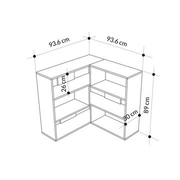 Decortie Bücherregal Molly, Modernes Eck-Mehrzweck Bücherregal, Nr.3, 157,5 x 30 x 89 cm