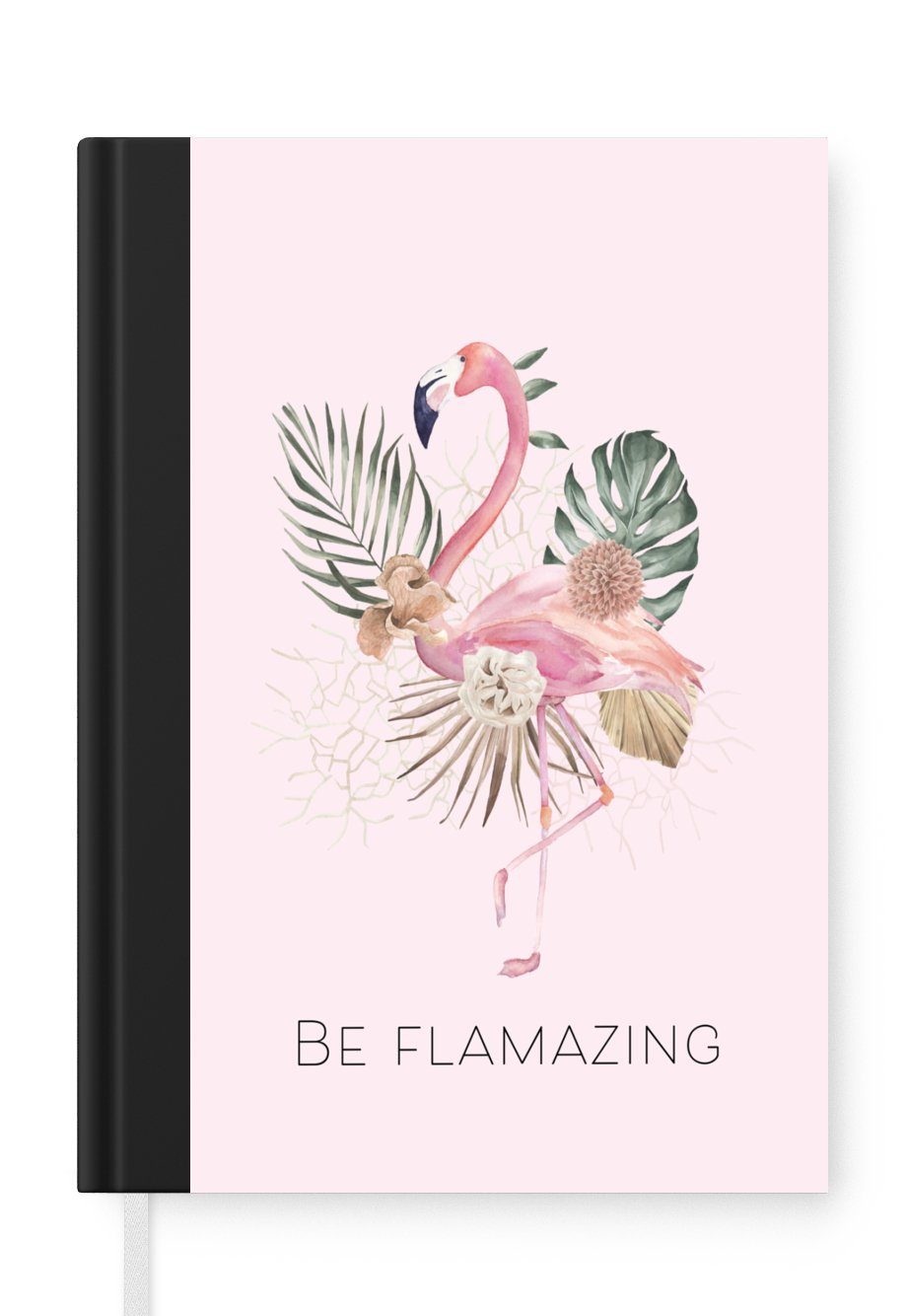 MuchoWow Notizbuch Flamingo - Blumen - Zitate, Journal, Merkzettel, Tagebuch, Notizheft, A5, 98 Seiten, Haushaltsbuch