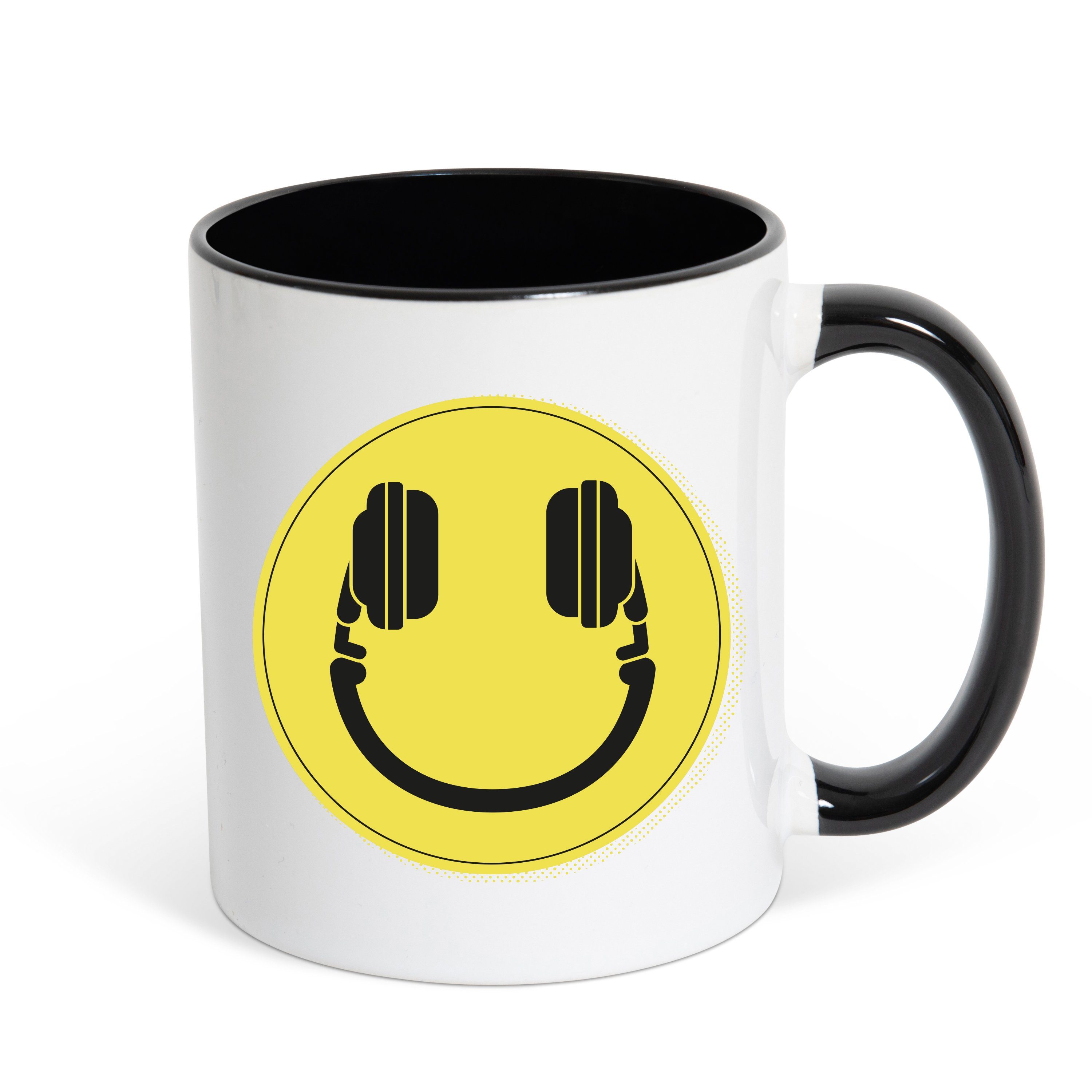 Designz Weiss/Schwarz trendigem Print Kaffeetasse mit Headset Smile Keramik, Geschenk, Tasse Youth DJ