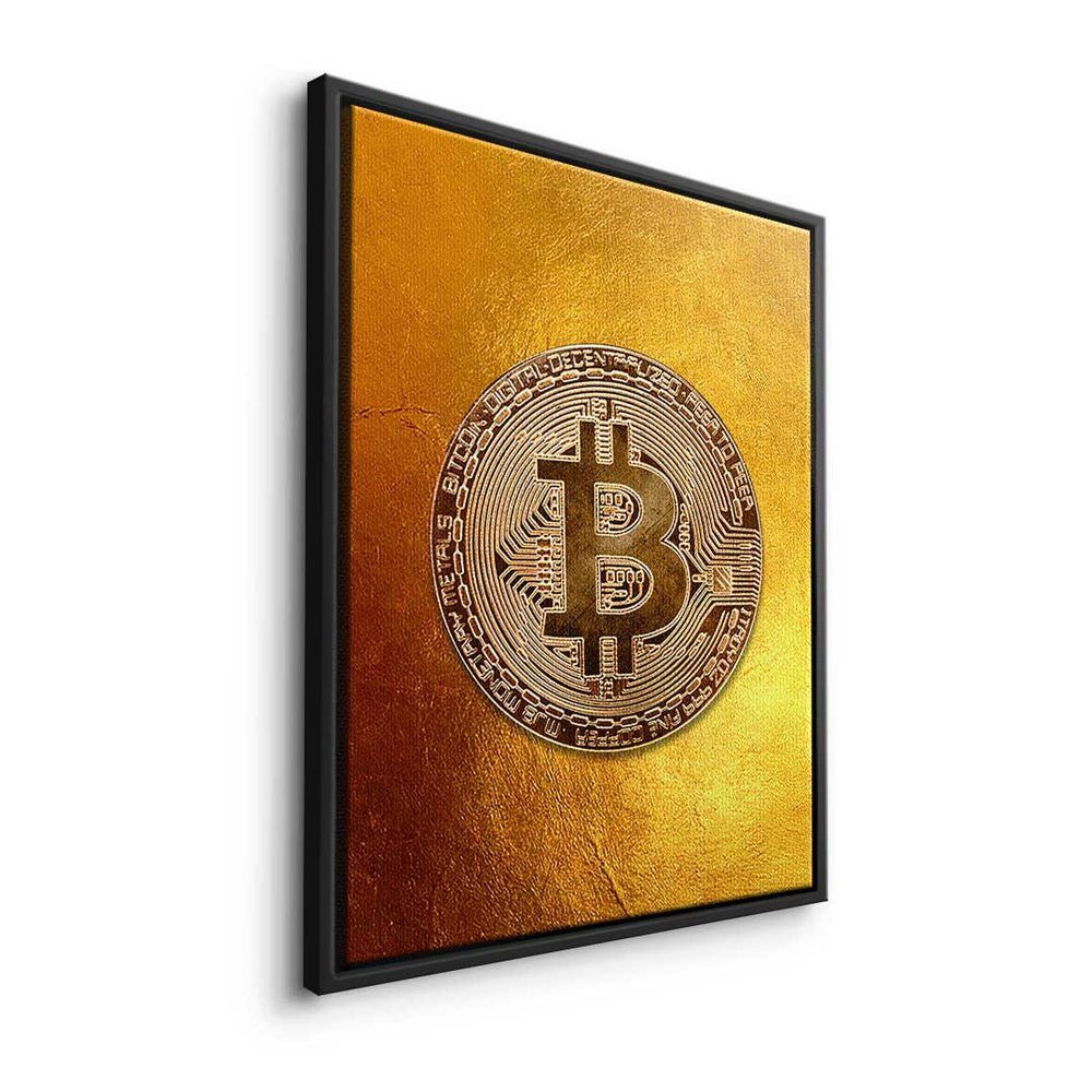 Leinwandbild, DOTCOMCANVAS® Bitcoin - Leinwandbild Crypto - - Golden Premium weißer - Rahmen Trading Motivation