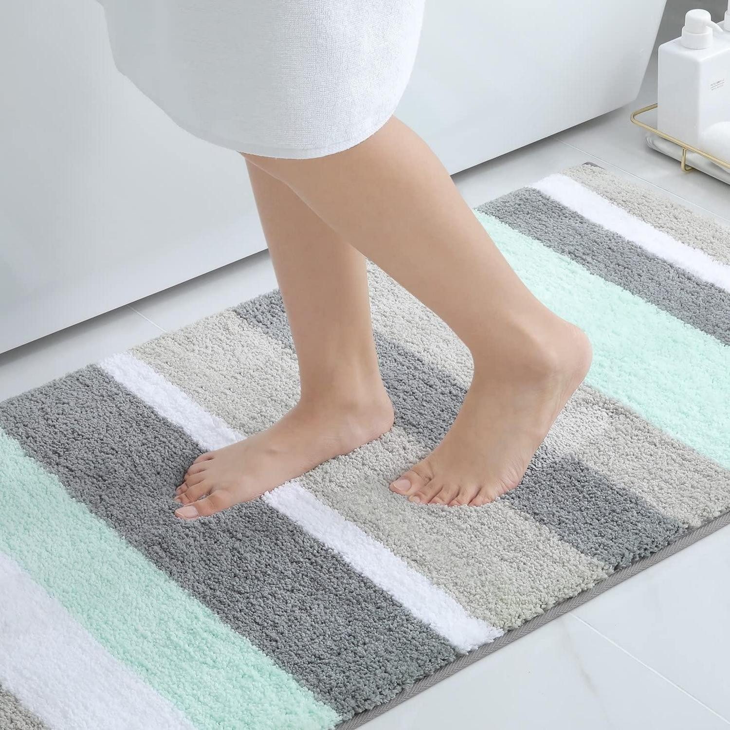 LuxusKollektion Badematte Badteppich Mikrofaser 60x120cm Grün/Grau