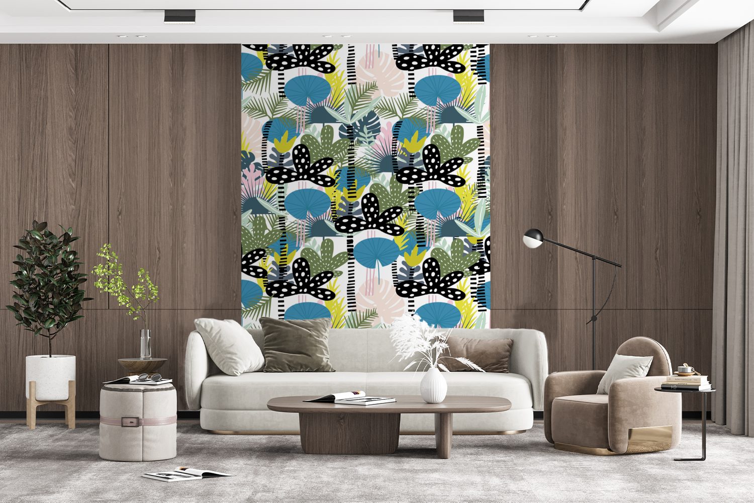 Dschungel MuchoWow Pflanzen St), bedruckt, für Matt, - Montagefertig Wohnzimmer, - Tapete Farben, Wandtapete Fototapete Vinyl (3