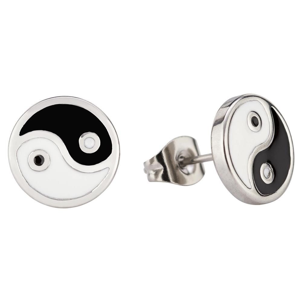 BUNGSA Ohrring-Set Ohrstecker Yin & Yang Silber 10mm aus Edelstahl Unisex (1 Paar (2 Stück), 2-tlg), Ohrschmuck Ohrringe