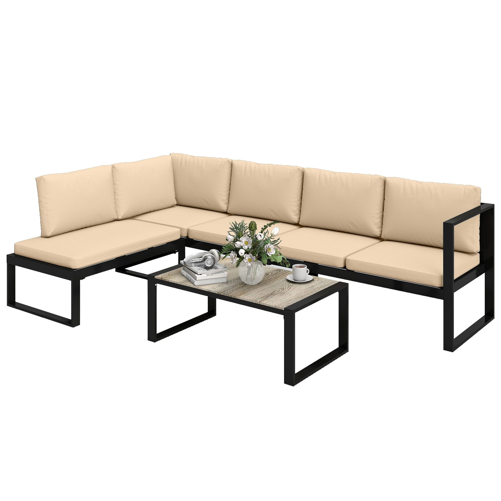 MC Star Gartenlounge-Set 4-teiliges Gartenmöbel-Set, Sofa-Set mit 2 Zweisitzern, (armloser Stuhl, Couchtisch, für Balkon, Khaki)