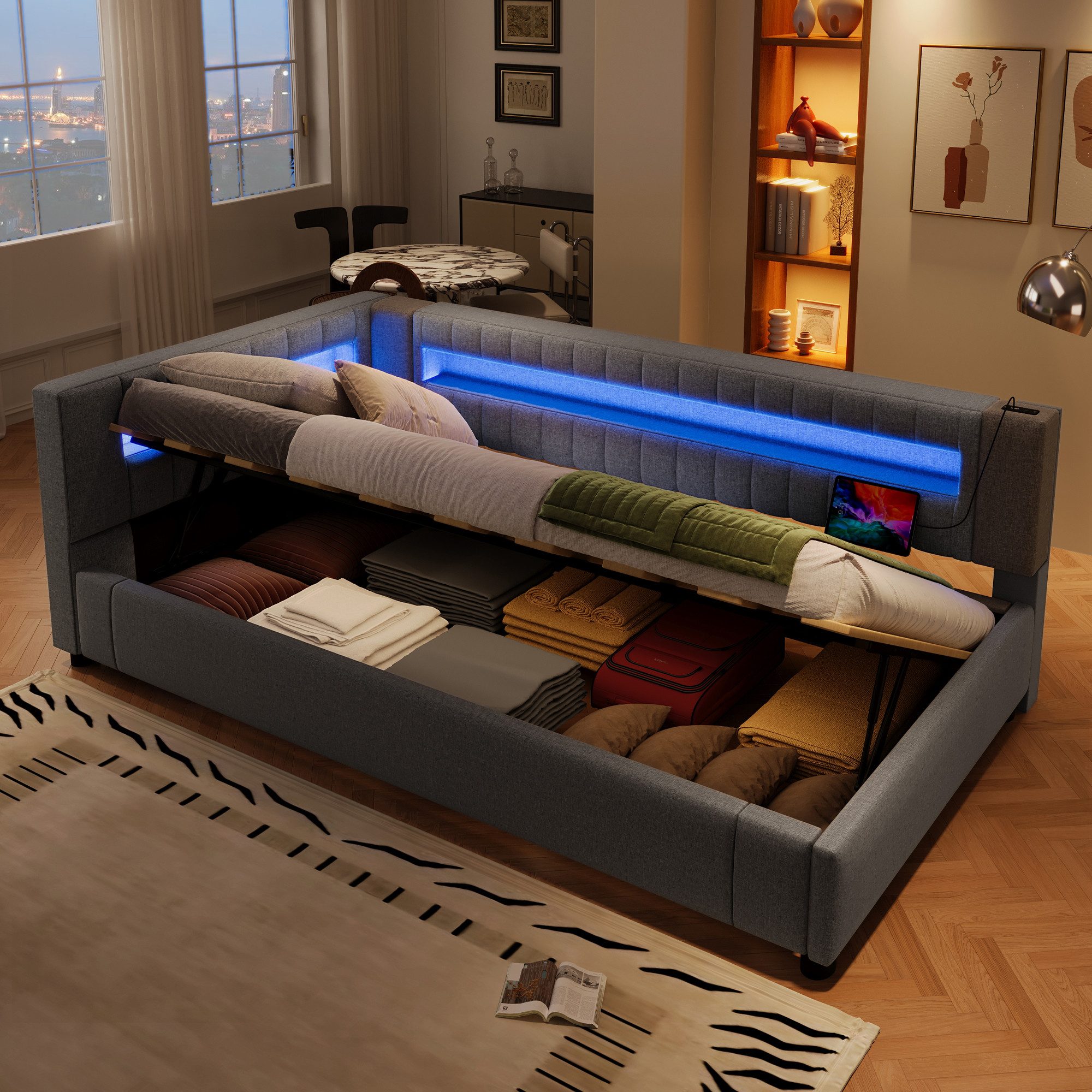 MODFU Schlafsofa Polsterbett, mit USB-C, hydraulischem günstig online kaufen