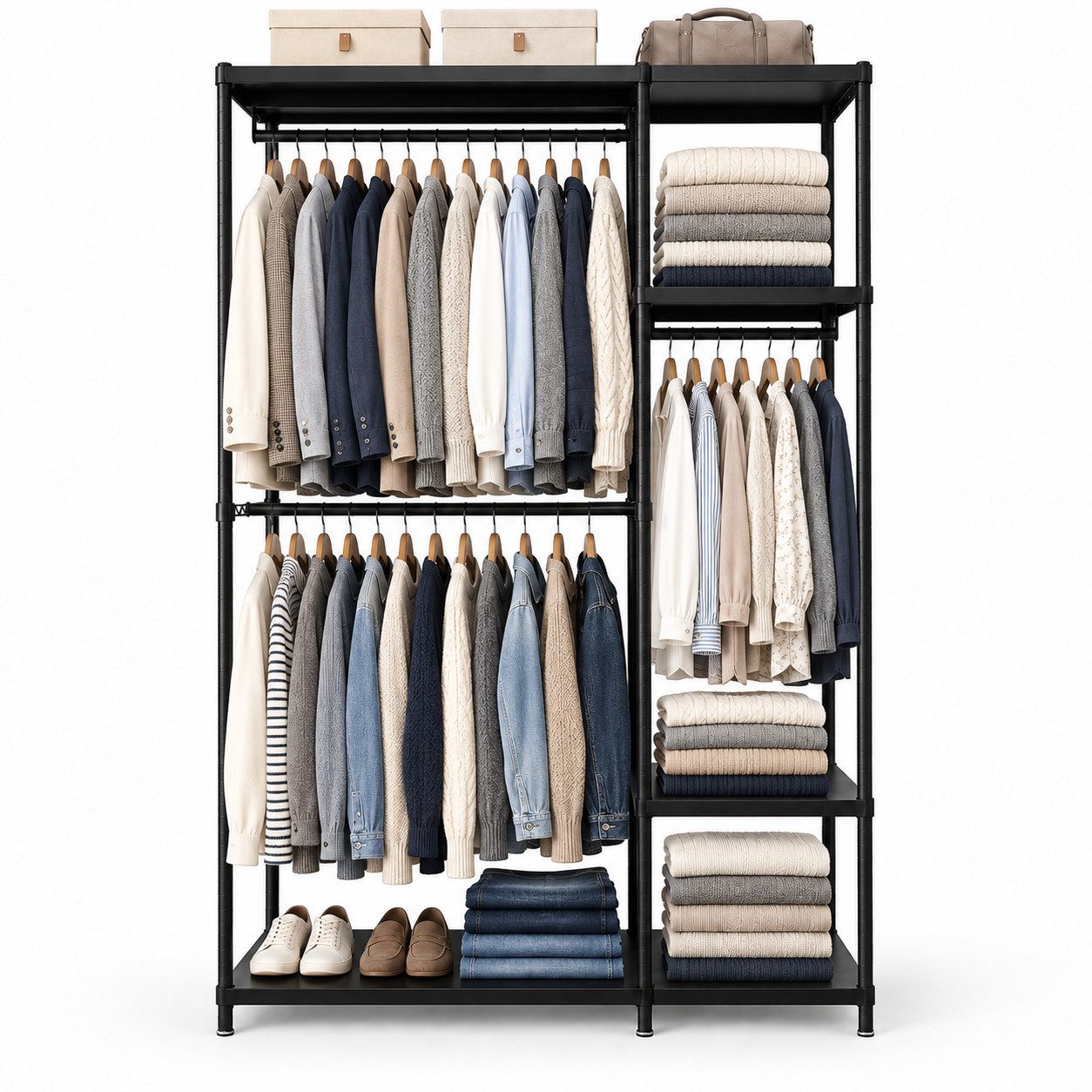 Vornix Garderobenständer Kleiderständer Garderobe,flurgarderobe, garderobe flur, (Staubschutz Garderobe, Kleiderschrank, faltbarer Kleiderschrank, Kleiderständer mit Vorhang), garderobe flur(Schuhregal, Garderobe),195*114*40cm