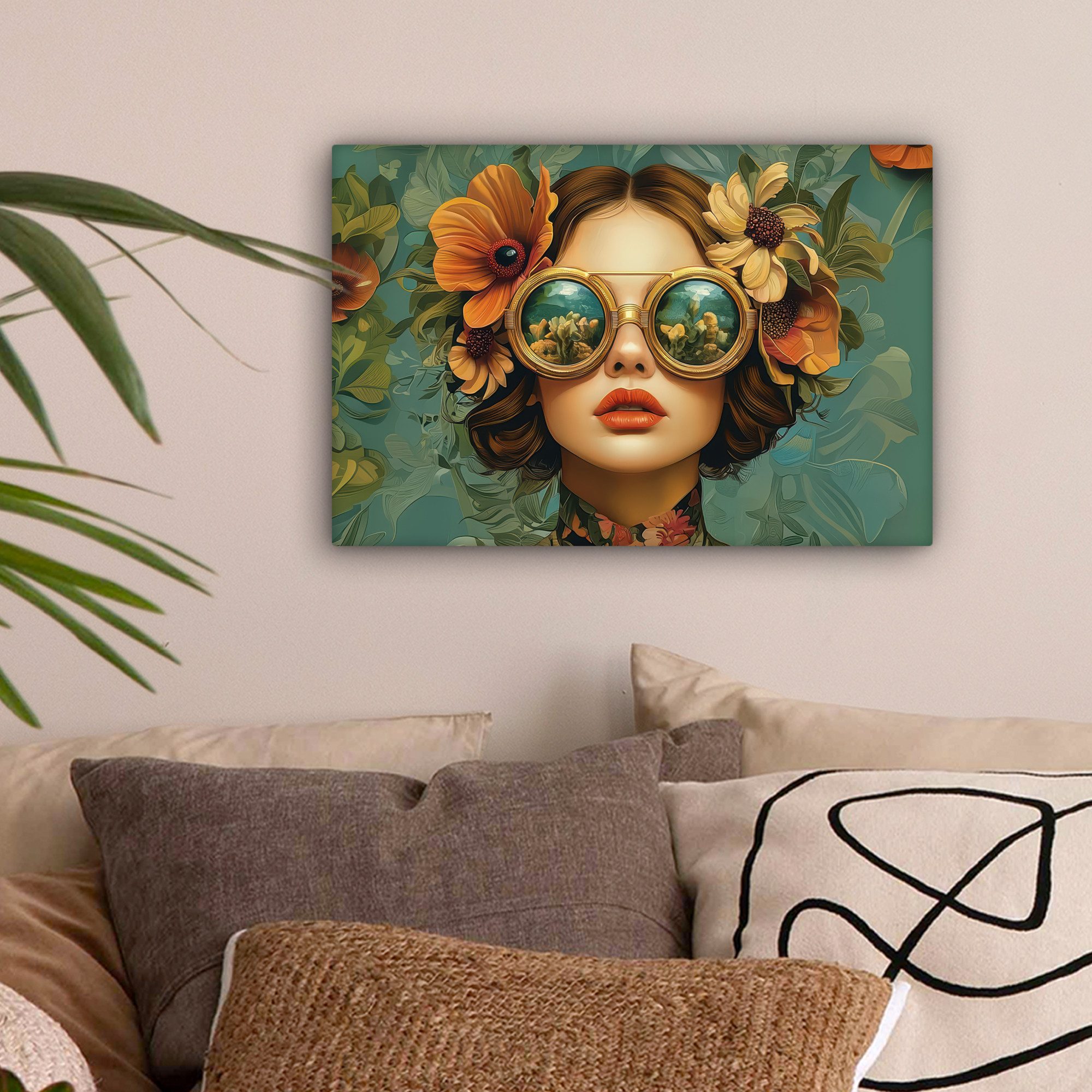 OneMillionCanvasses® Leinwandbild Frau - Blumen - Schmetterlinge - Natur - günstig online kaufen