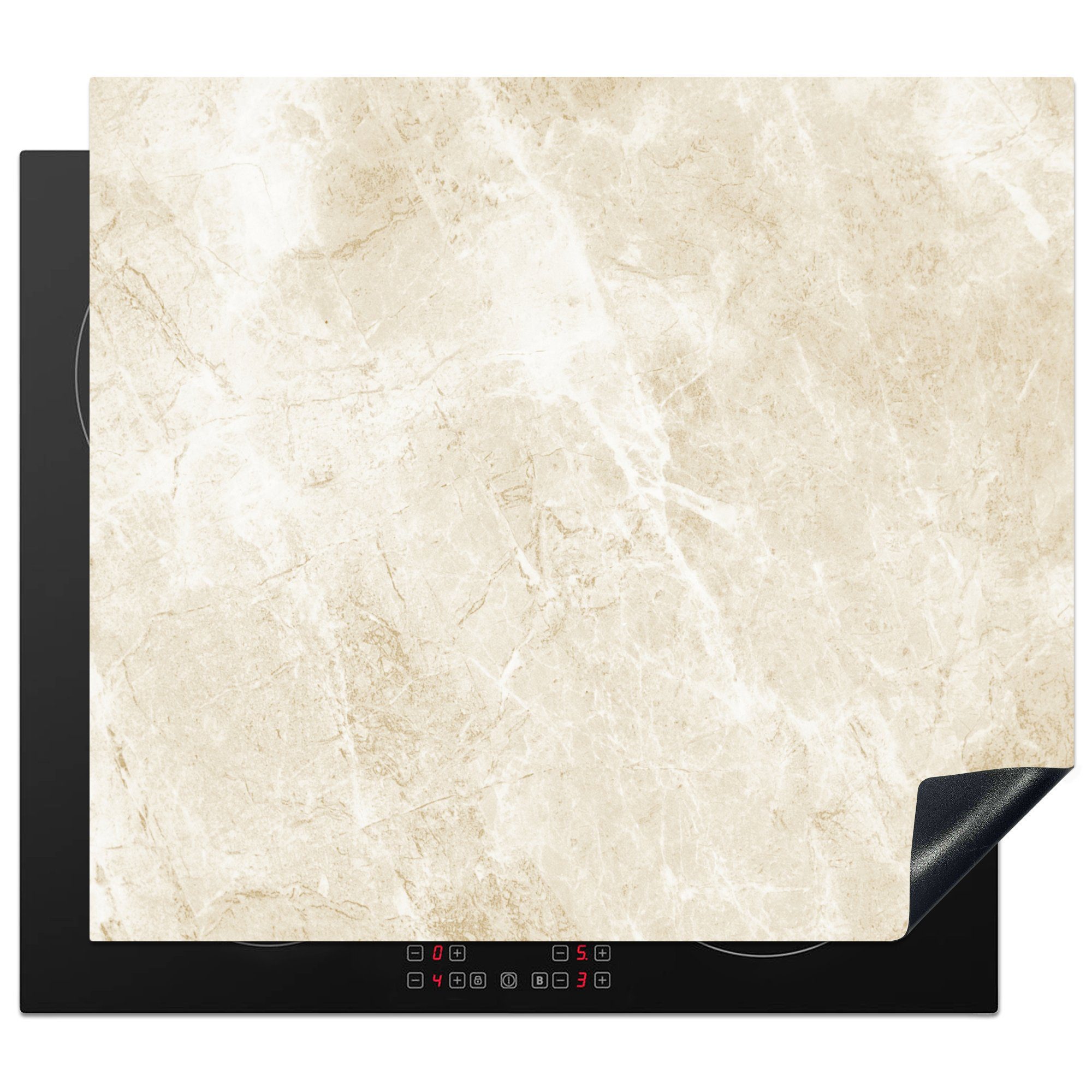 MuchoWow Herdblende-/Abdeckplatte Marmor - Beige - Marmoroptik - Luxus, Vinyl, (1 tlg), 60x52 cm, Mobile Arbeitsfläche nutzbar, Ceranfeldabdeckung