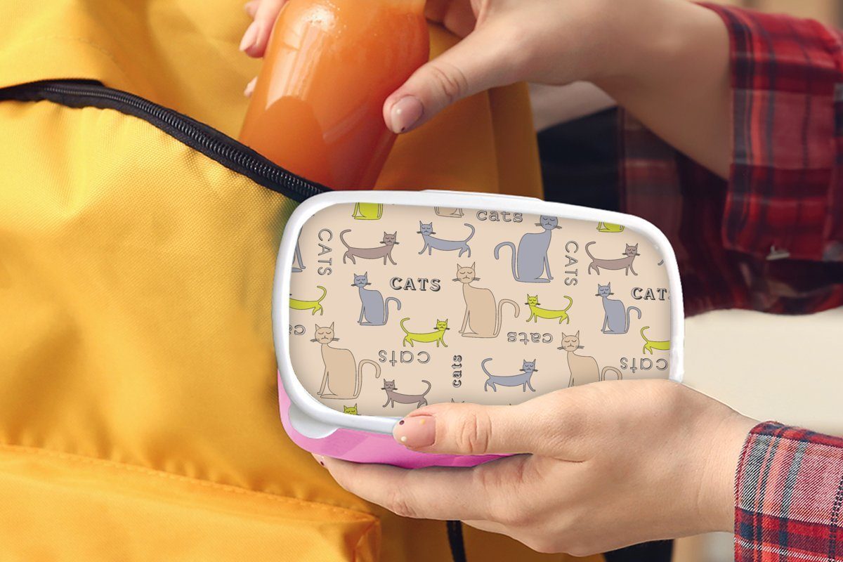 MuchoWow Lunchbox Muster - (2-tlg), Erwachsene, Katze Kind, Kinder, - - Brotdose Mädchen - - Kunststoff, für rosa Mädchen, Brotbox Zitat Kinder - Jungen Kunststoff Snackbox