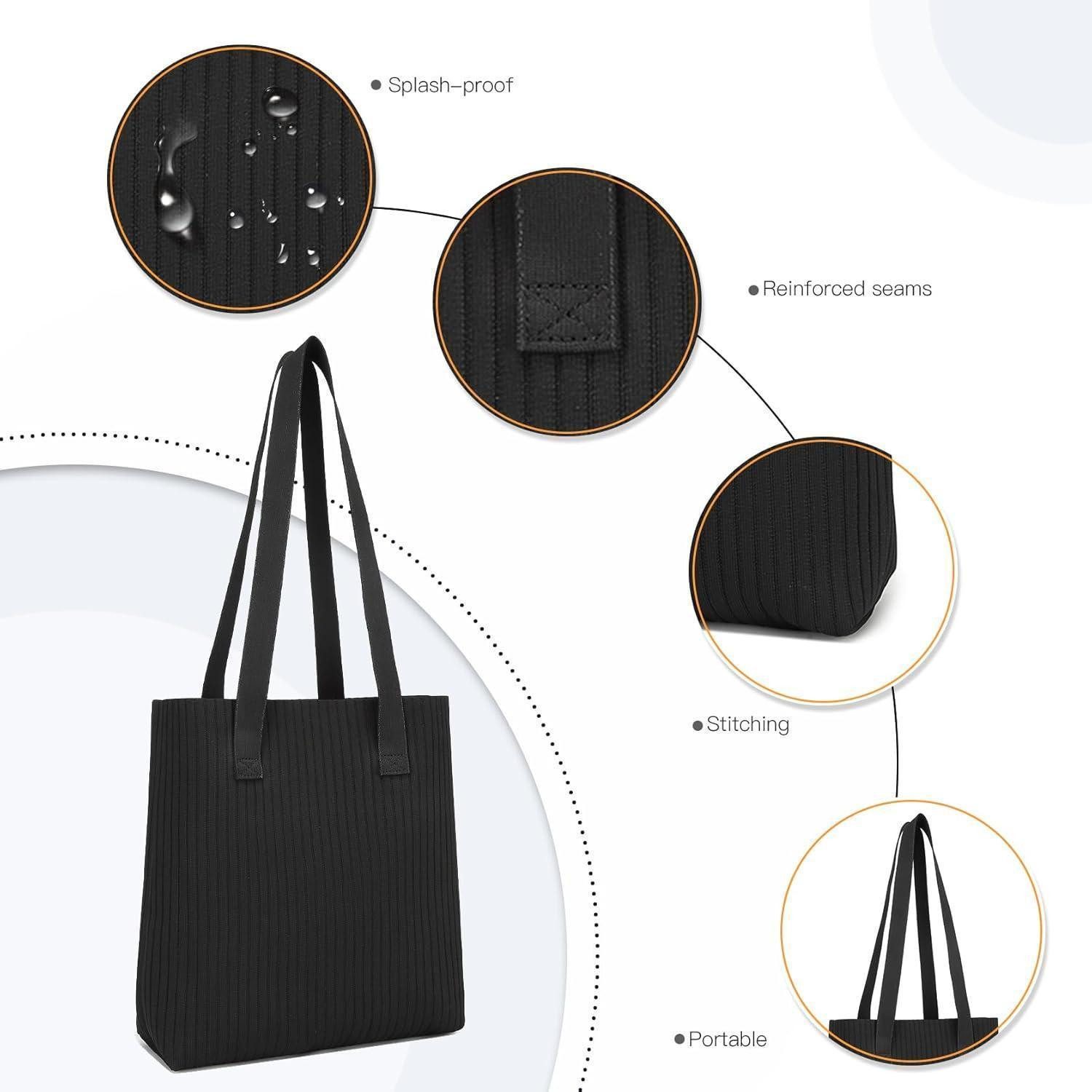 LuxusKollektion Shopper Shopper Damen Tote Bag Kapazität Shopping Schule Ausflüge 3-1 Schwarz