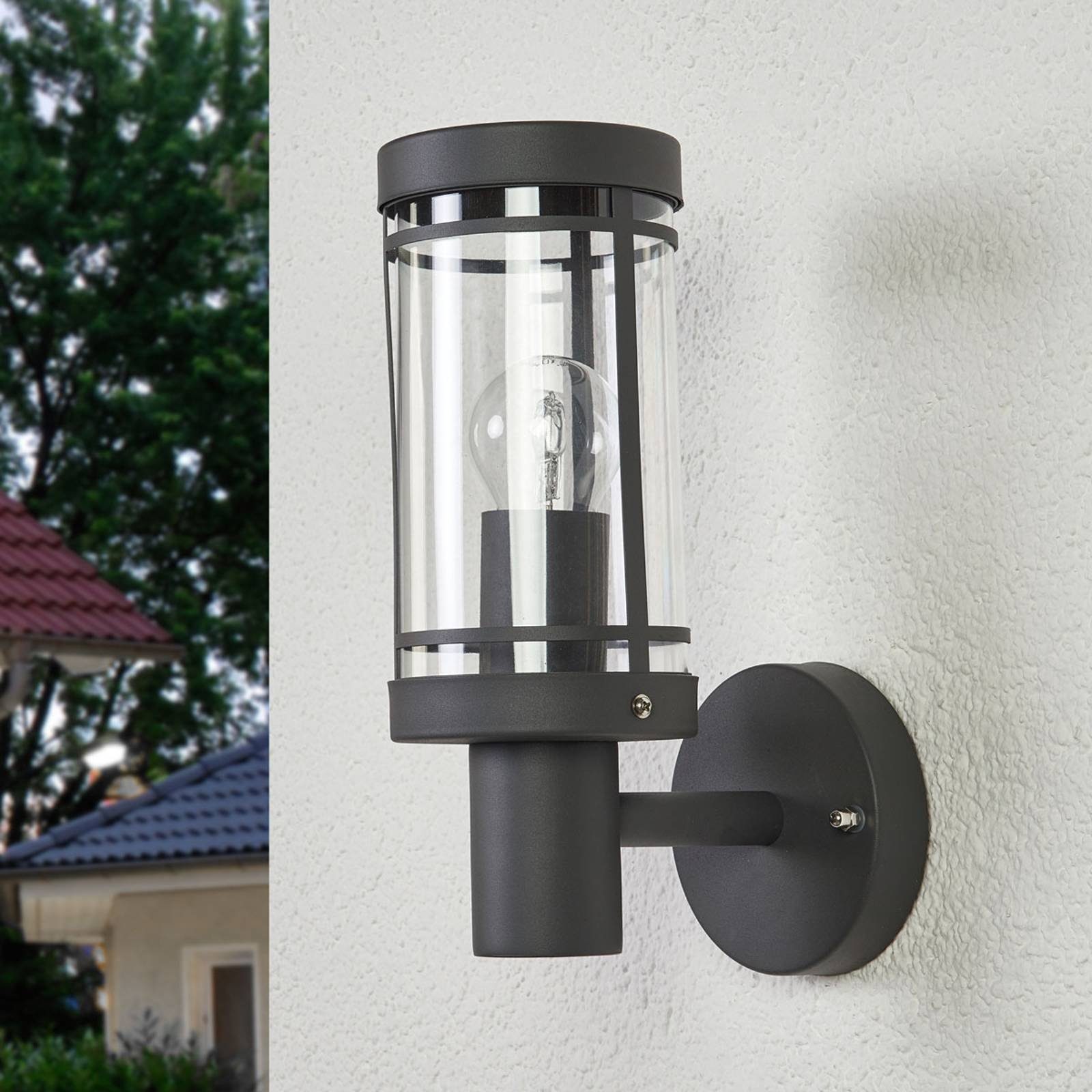 Lindby Außen-Wandleuchte Djori, Edelstahl Alu IP44, 1 x 15 W LED