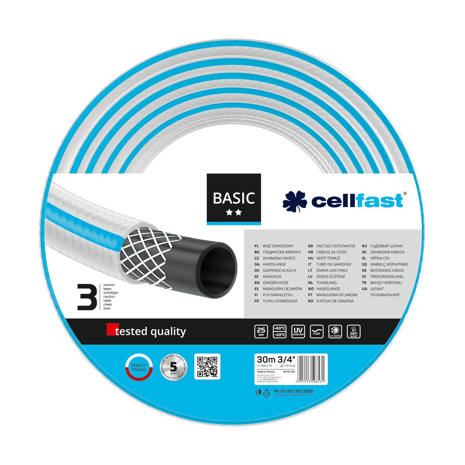 Cellfast Gartenschlauch Wasserschlauch 3/4 "30m, Schlauch 25 bar 3/4 " Zoll
