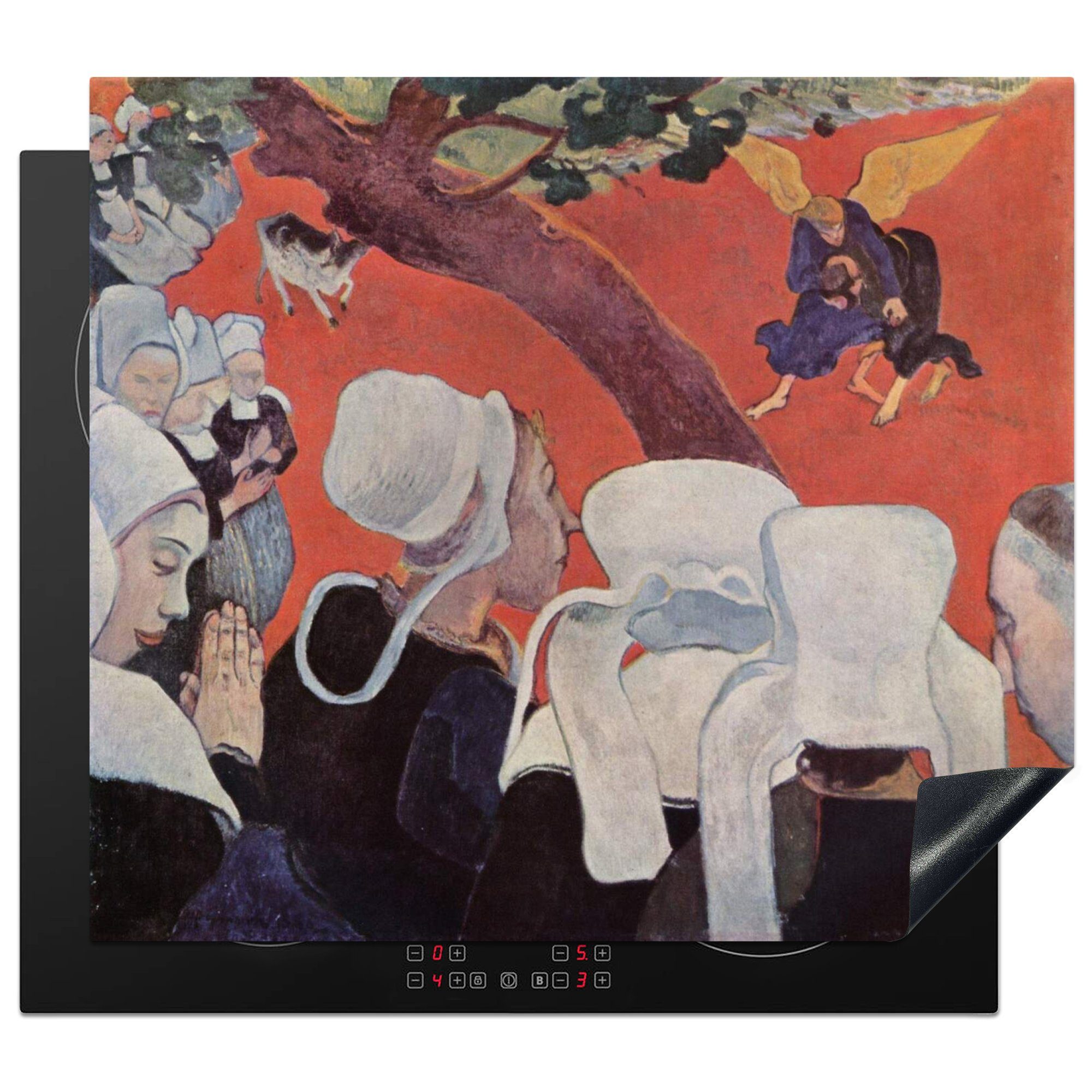 MuchoWow Herdblende-/Abdeckplatte Die Vision nach der Predigt - Gemälde von Paul Gauguin, Vinyl, (1 tlg), 60x52 cm, Mobile Arbeitsfläche nutzbar, Ceranfeldabdeckung