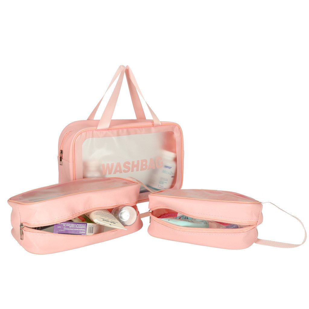 Ikonka Reisetasche Kosmetiktaschen-Set 3-teilig Transparent Pink oder Schwa günstig online kaufen