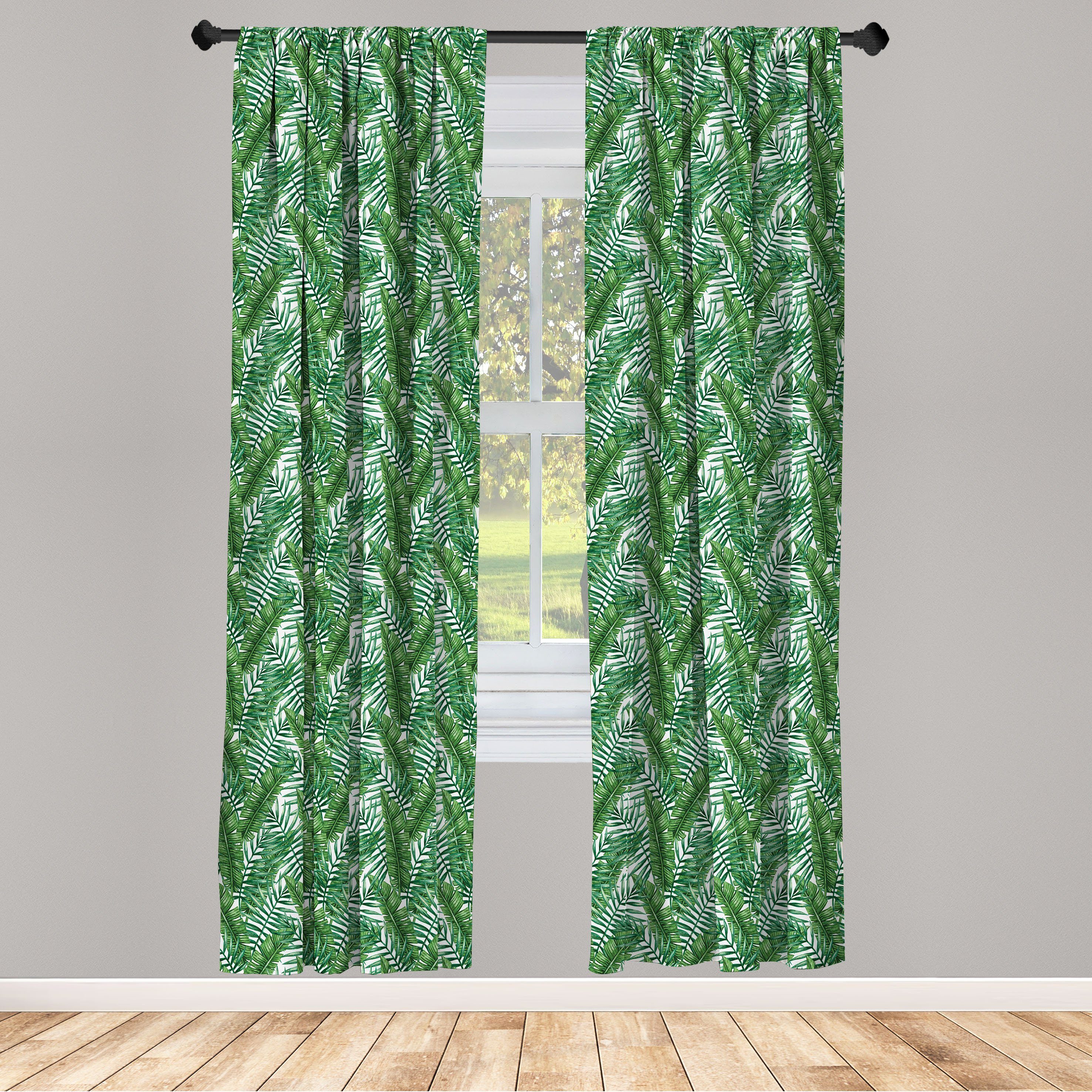 Gardine Vorhang für Wohnzimmer Schlafzimmer Dekor, Abakuhaus, Microfaser, Jungle Leaves Wedeln Töne von Grün