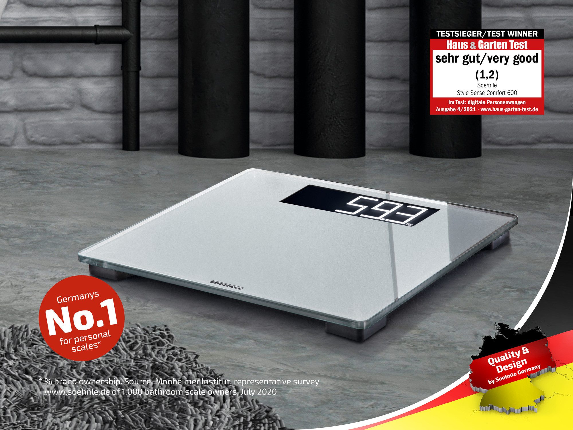 Soehnle Personenwaage Style Sense Comfort 600, 1-tlg., LCD-Anzeige, flaches Design, bis 200kg, große Trittfläche, kg/lb/st