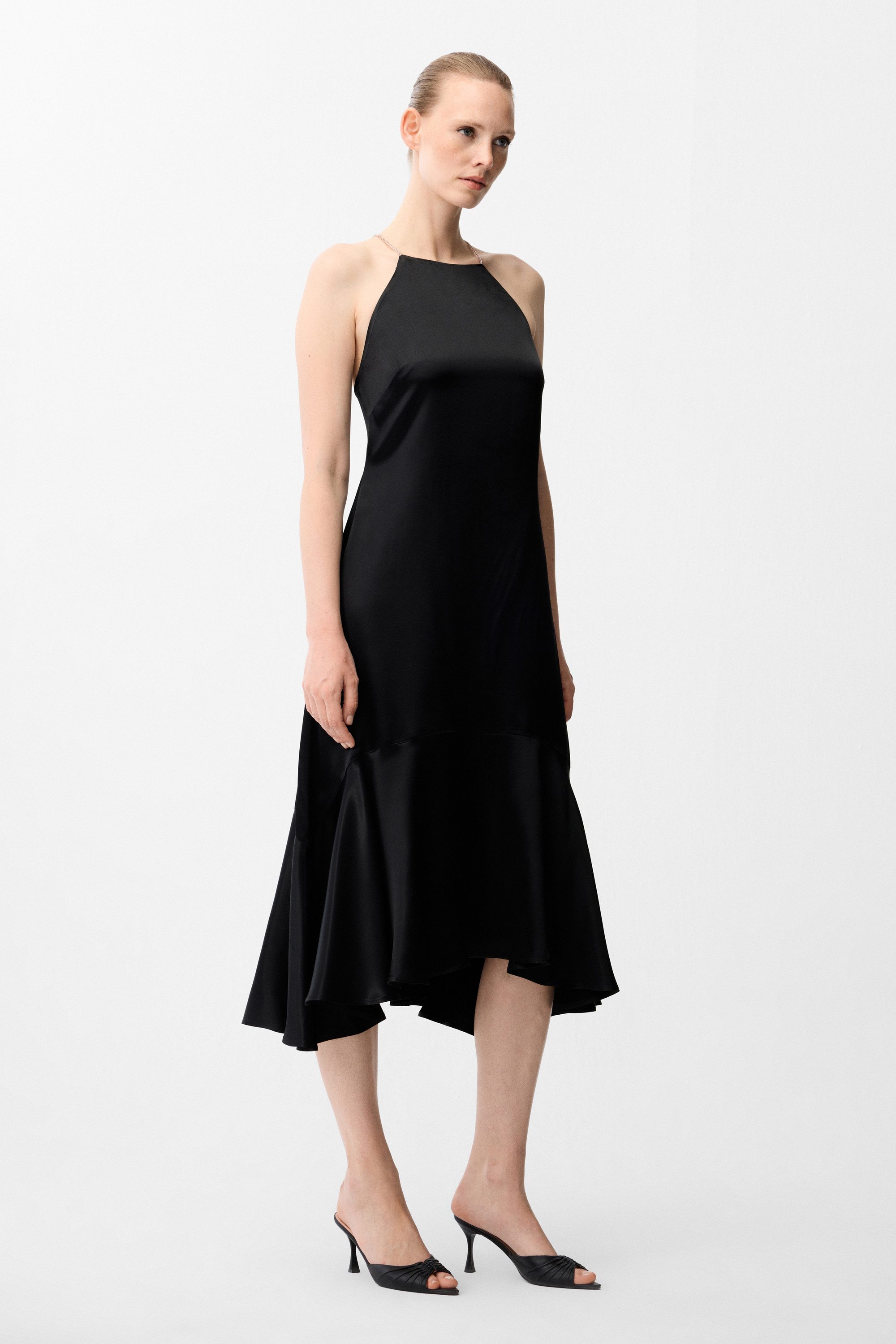 adL Cocktailkleid Ärmelloses Satin-Kleid mit Volants