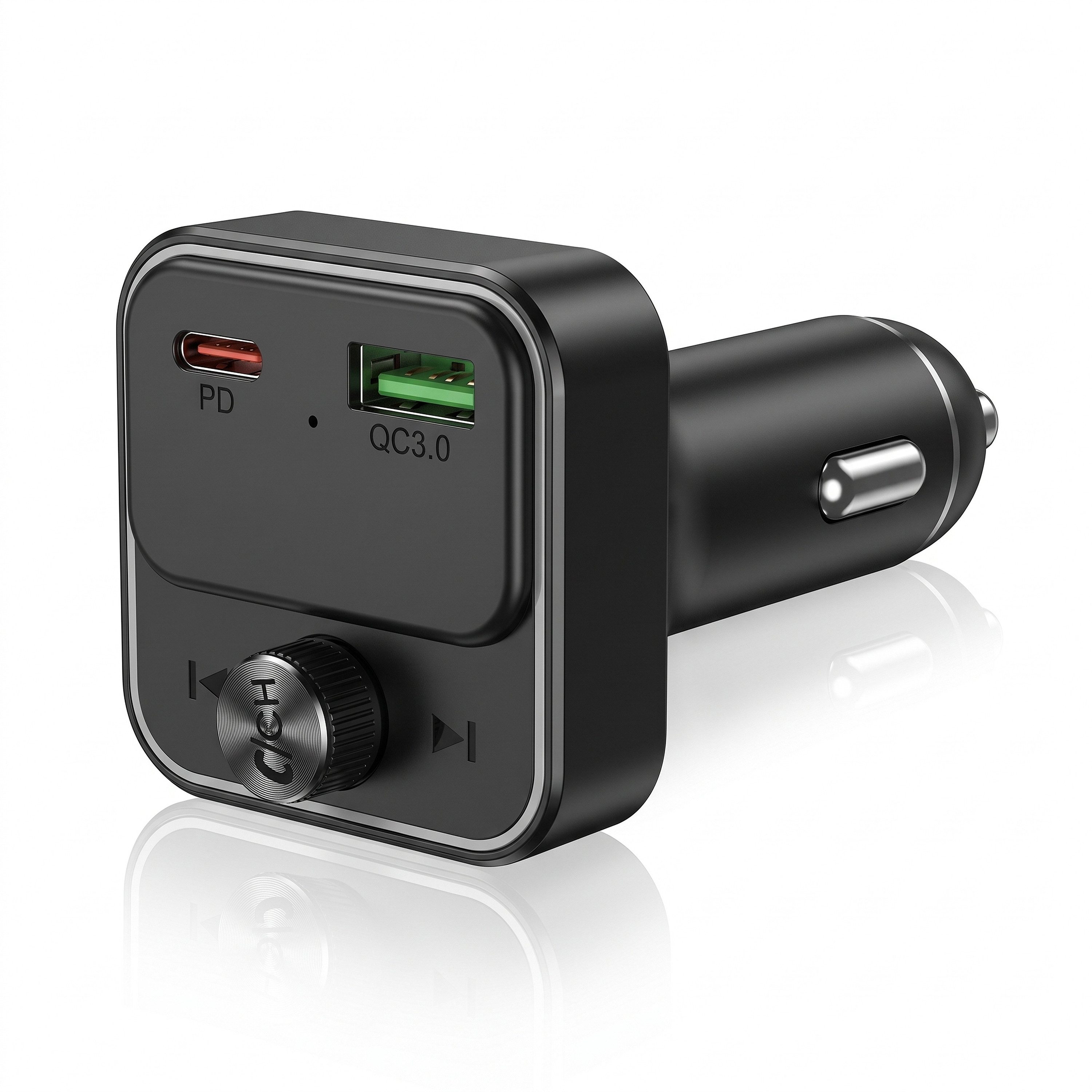 CSL Bluetooth FM-Freisprecheinrichtung, PD 30 W, RGB, Sprachassistent KFZ-Transmitter Zigarettenanzünder Stecker zu USB-A, USB-C, LED-Frequenzanzeige, 87,5-108 MHz, Mikrofon, 12/24 V