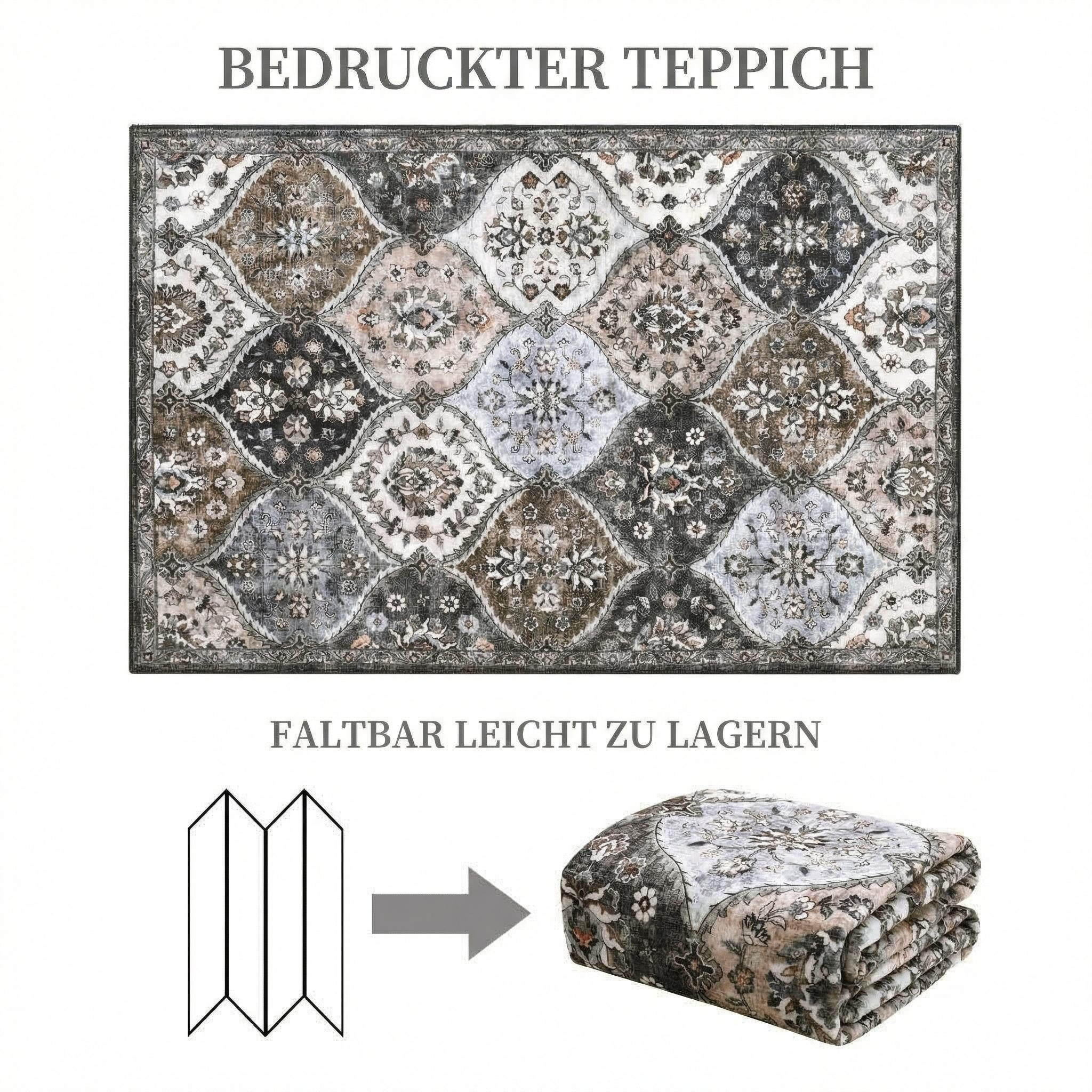 GarveeMore Teppich MosaikBlüte, rechteckig, Höhe: 5 mm, Mix aus Orient-, Boho- und modernem Wohnstil im Light-Luxury-Look