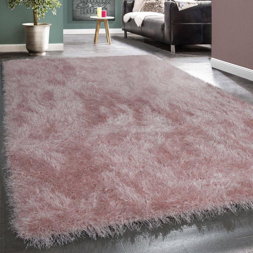 Hochflor-Teppich Glamour 300, Paco Home, rechteckig, Höhe: 70 mm, Uni Farben,  mit weichem Glanz Garn, auch als Läufer erhältlich, pflegeleicht und für  Fußbodenheizung geeignet